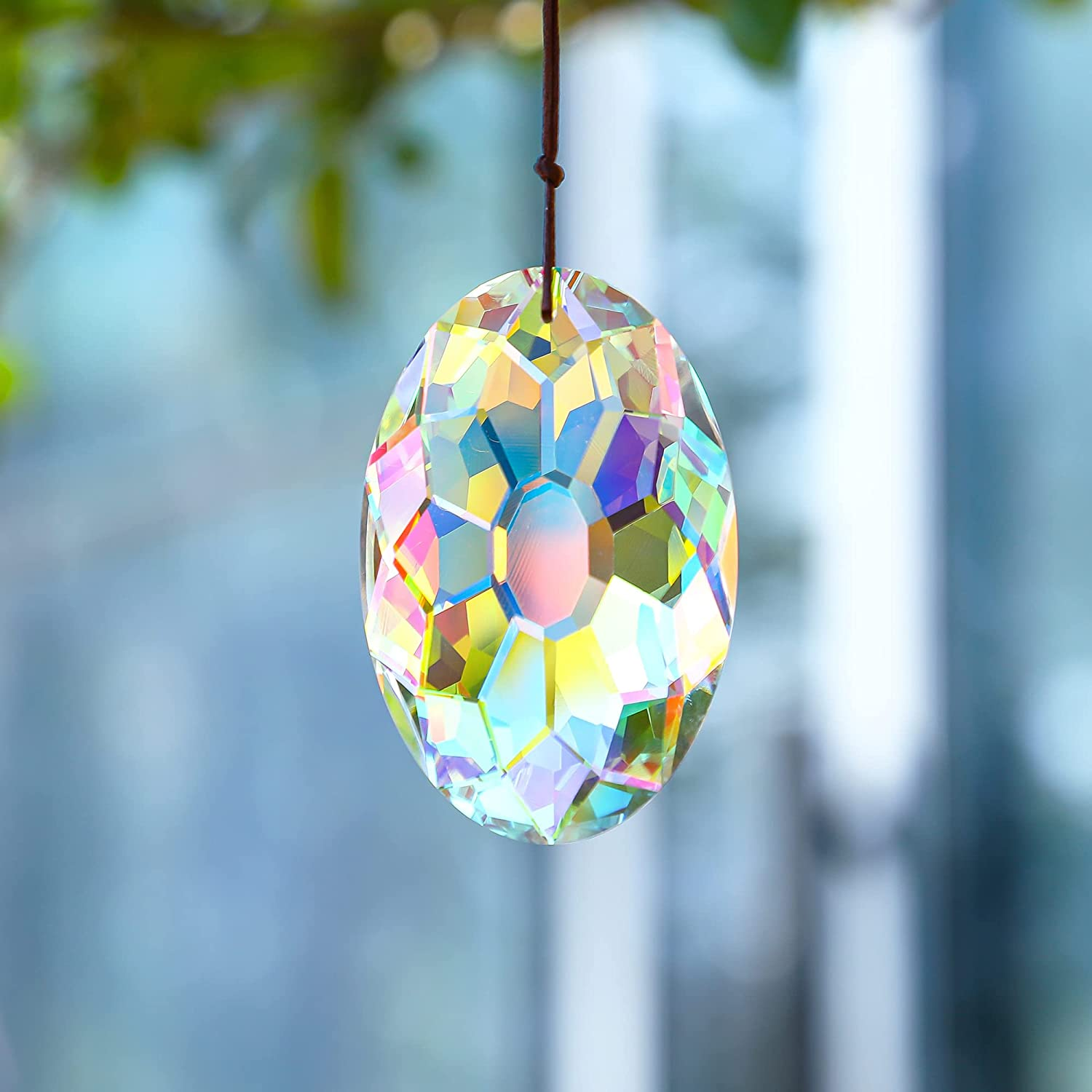 AB Coating Hanging Window Crystal Prism Suncatcher Rainbow Maker Glass Hanging Pendant Ornaments for Home Garden Ornament for Christmas Tree (89Mm,3.5Inch) image number 2