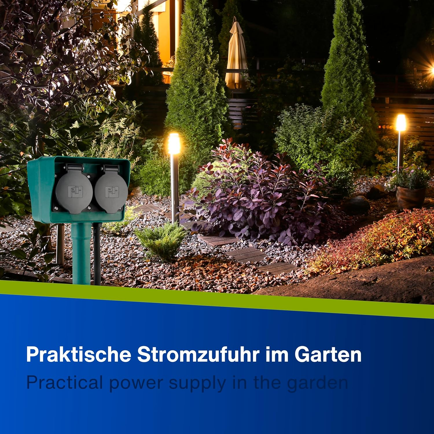 REV 0595009555 Ground Spike 4-Way Garden Socket IP44 Cable 1.4 M Max. 3500 W Green image number 2