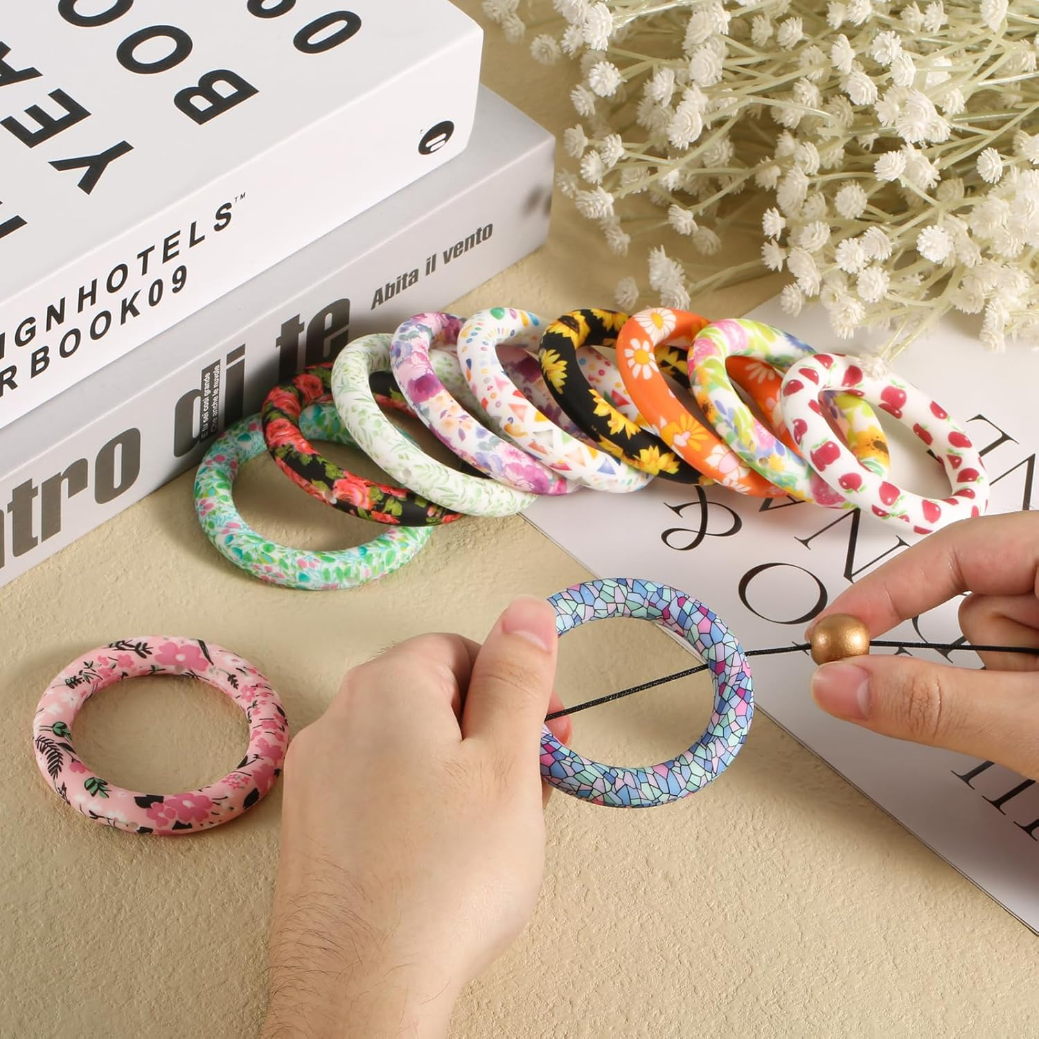 16Pcs Floral Silicone Beadable O Rings, 65Mm Silicone Beads Ring round Silicone Loop with 2 Holes Focal Frame Silicone Pendant for Jewelry Making DIY Crafts Necklaces Keychains(16 Styles) image number 1