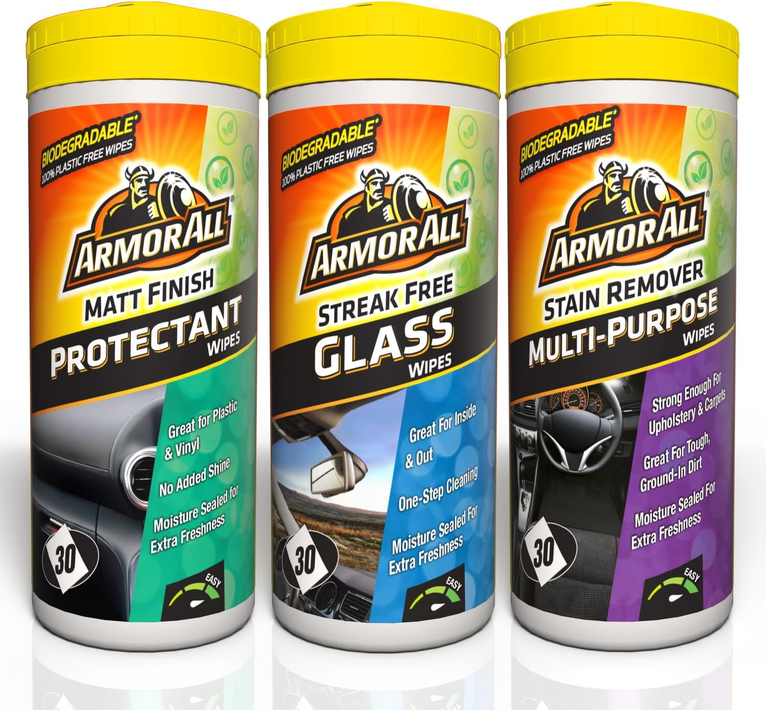 Armor All Car Interior Cleaning Wipes - Triple Pack, 90 Biodegradable Wipes (Set of 3X30), Ideal for Car Detailing, Made in the UK image number 4