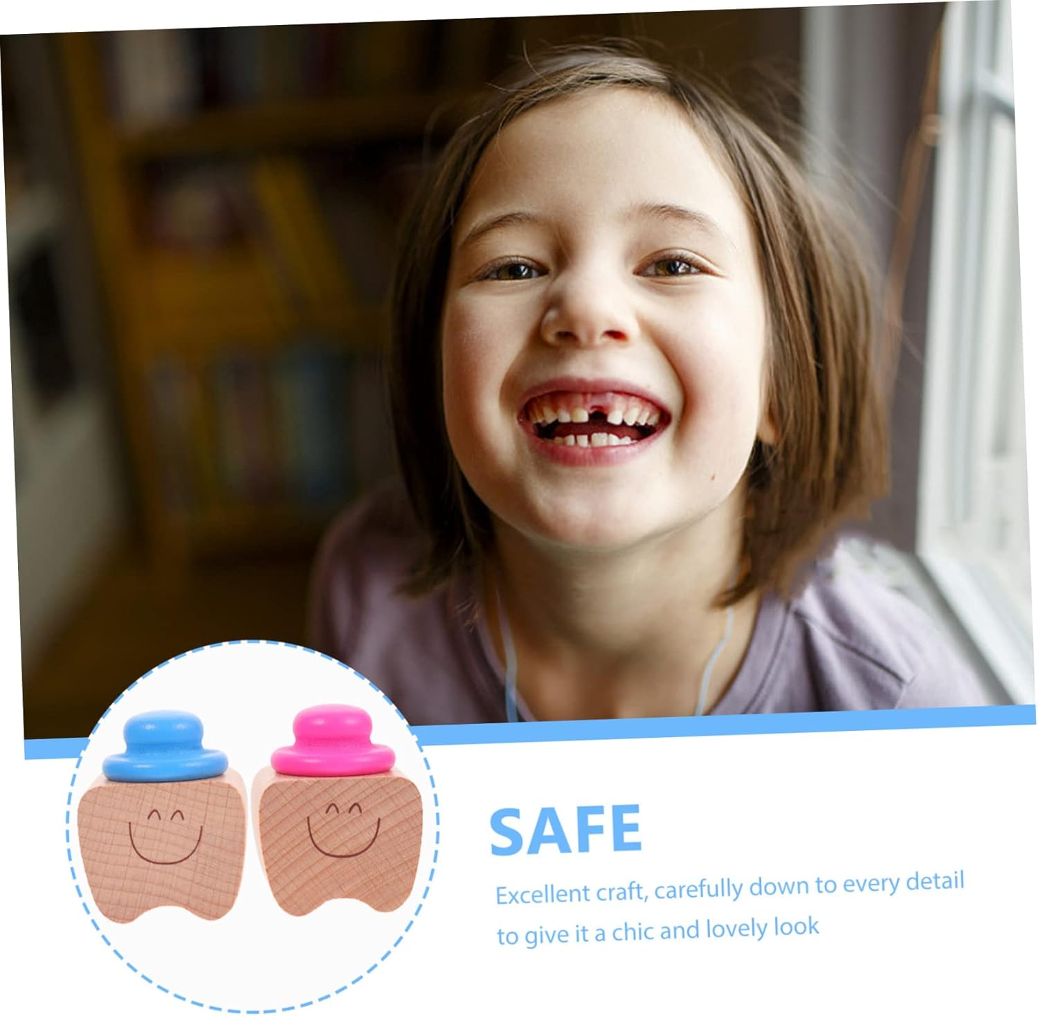 Baby Teeth Keepsake Box Wooden Tooth Holder for Kids Red 2Pcs Set and Collection image number 1