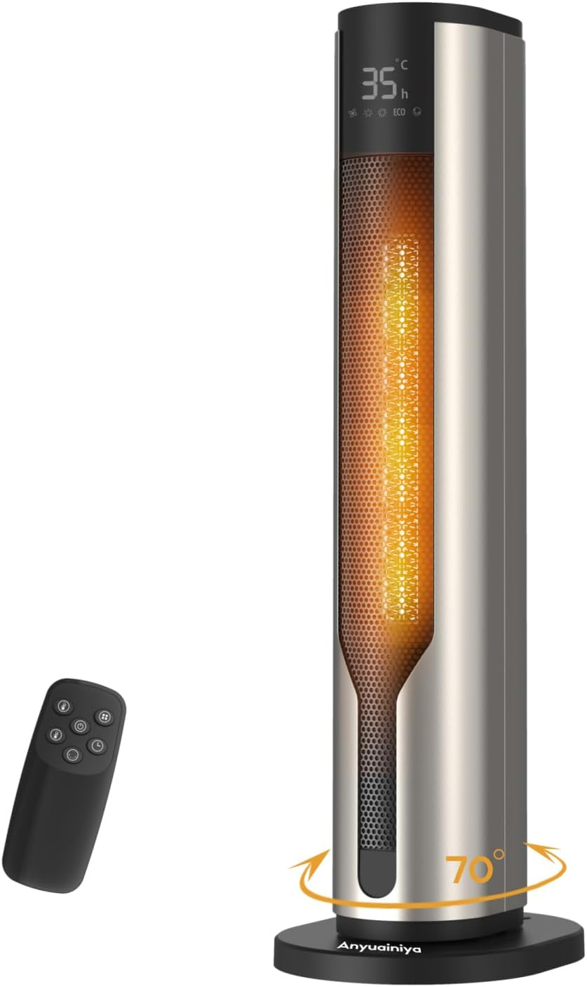 2000W Space Heater for Indoor Use, 60Cm Height Portable Fan Heater, 70&deg; Oscillating Tower Space Heater with Remote, 4 Modes, 12H Timer, Overheating & Tip-Over Protection, Electric Heater for Home