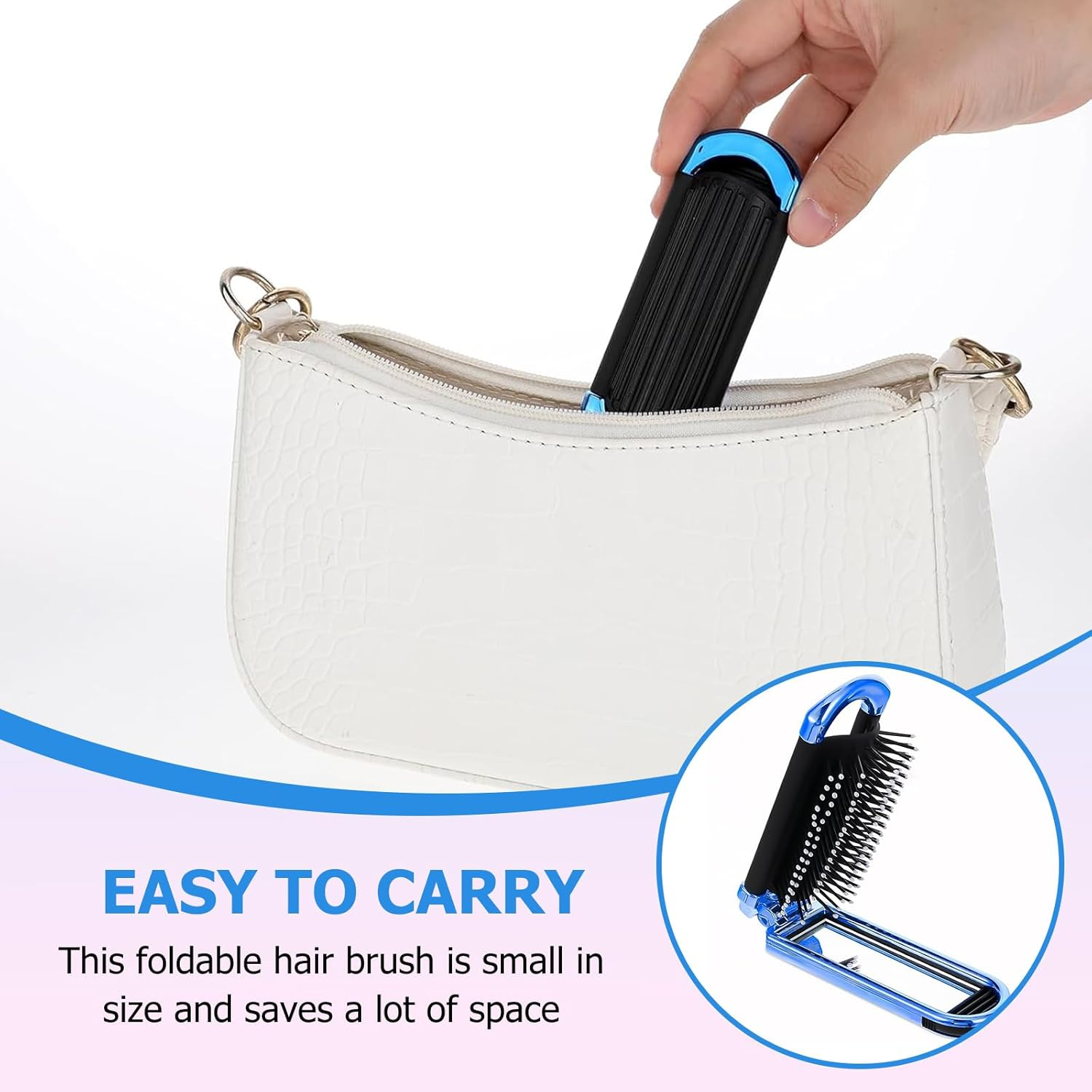 Mini Travel Hair Brush Small Foldable Compact Hair Brush with Mirror and Nylon Bristles Portable Comb for Gym Bag Purse Locker for Women and Men (Sky Blue, 1 Pcs) image number 5