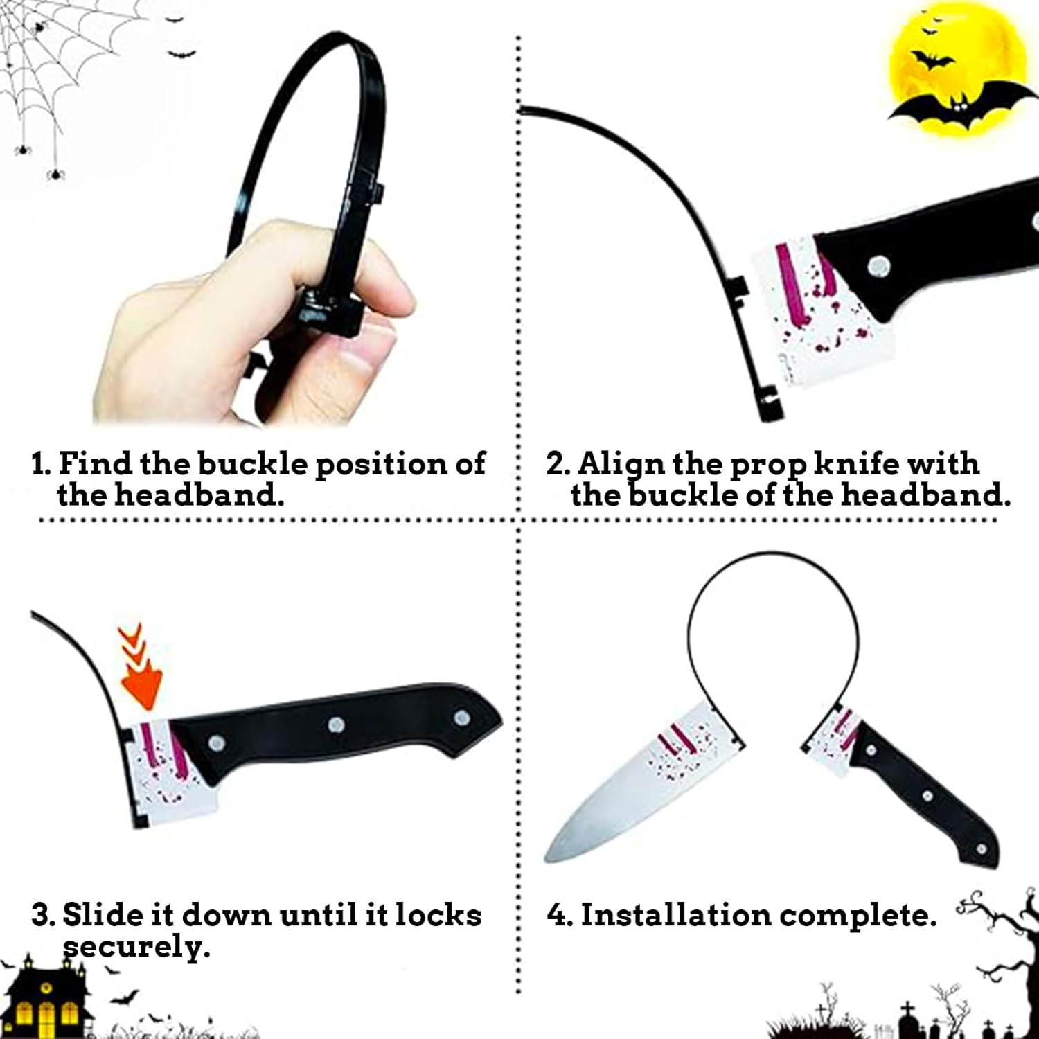 Decmied Halloween Headband Scary Costume Accessories Bloody Knife Headband, Bloody Horror Props Funny Headwear Halloween Cosplay (Knife) image number 1