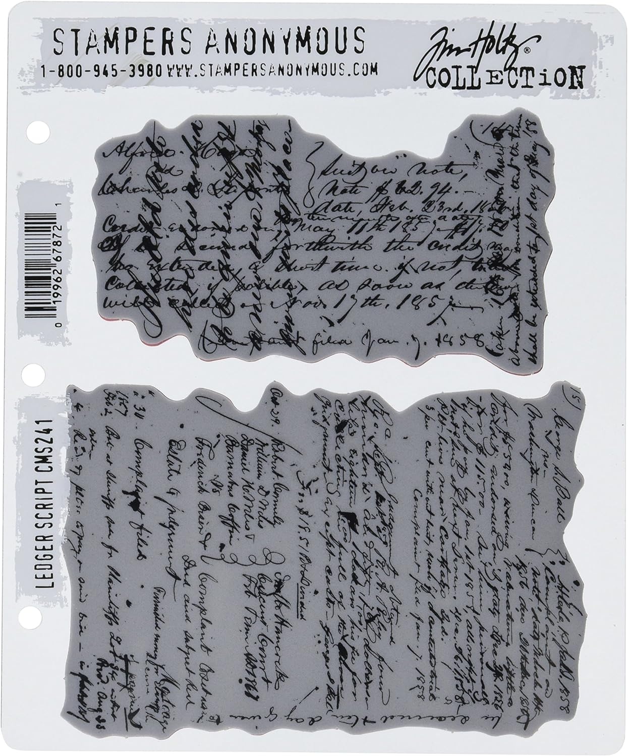 Stampers Anonymous Tim Holtz Cling Stamps 7"X8.5", Ledger Script image number 1