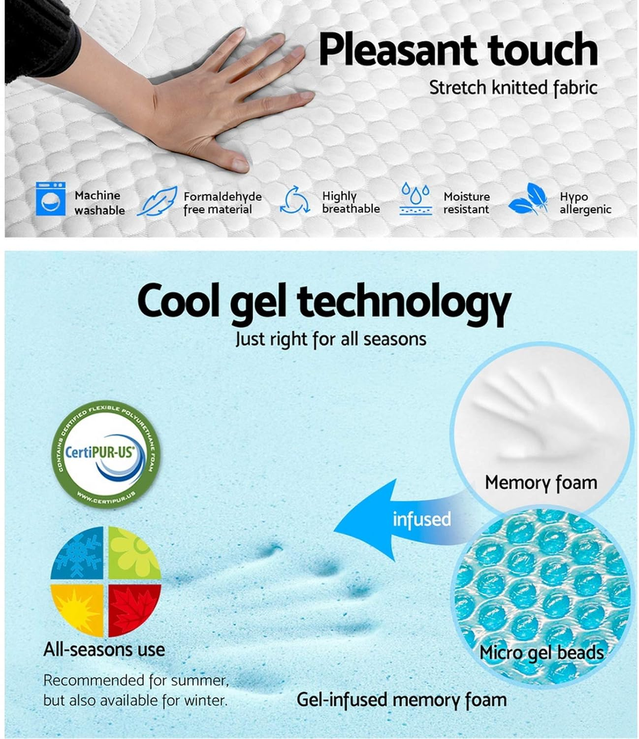 Giselle Bedding Single Mattress, Memory Foam Mattresses Floor Mat for Bedroom High Density Firm Feel Pressure Relief Cooling Technology, 21Cm Thickness Cool Gel Non Spring Bed image number 4