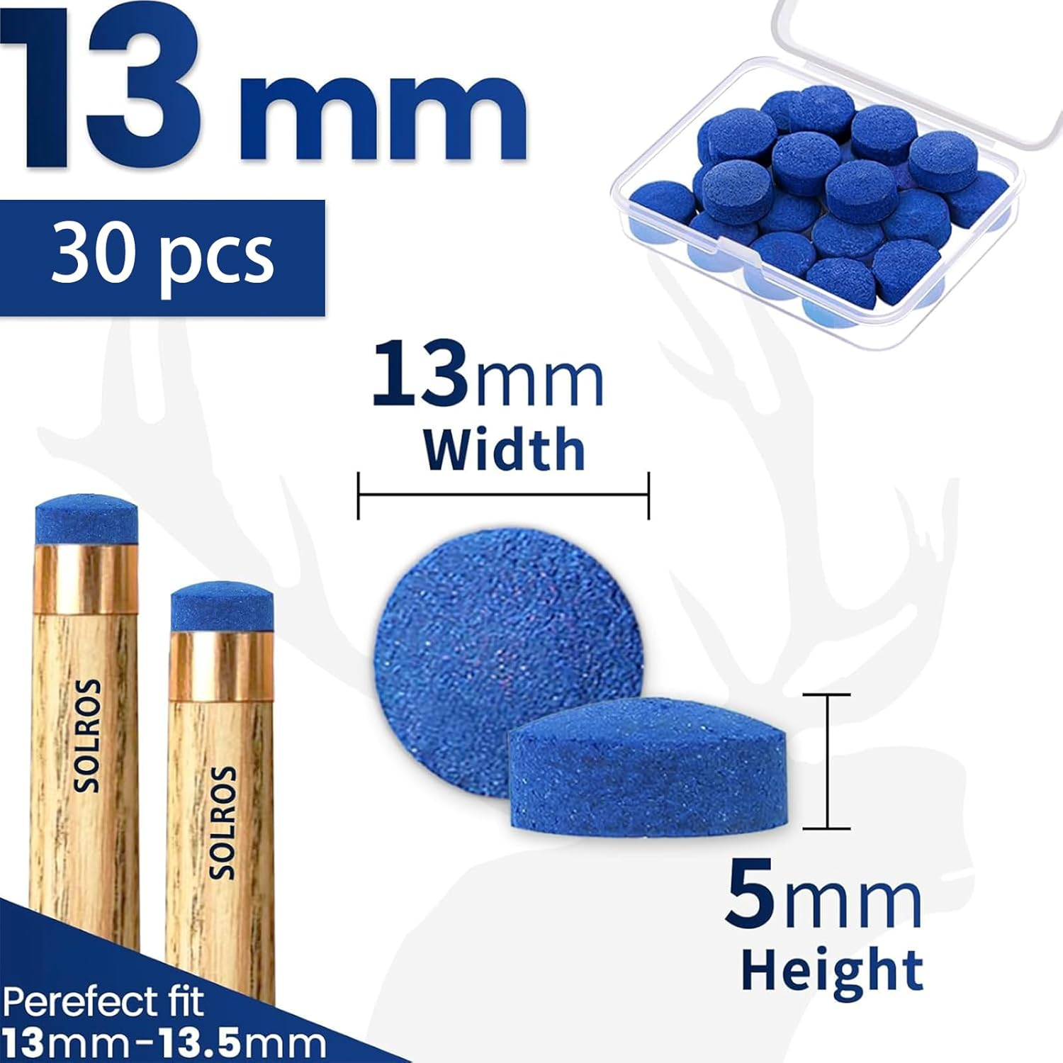 30-Pack Billiard Pool Cue Tips - Pool Cue Stick Tips Replacement Repair Kit Billiard Cue Tips with Storage Box for Pool Table Cues Stick Tips Head and Leather Snooker Stick image number 3