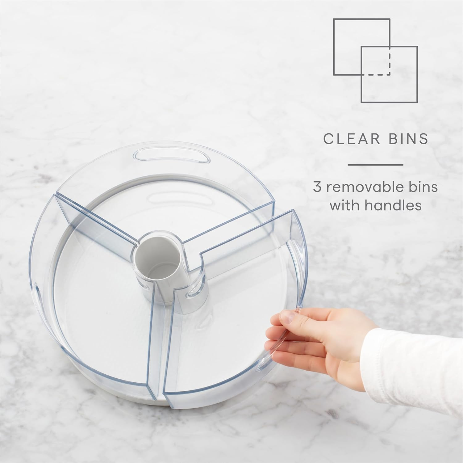 Youcopia Crazy Susan Lazy Susan Organizer, 3 Bpa-Free Removable Clear Bins with Handles, Rotating Storage Turntable for Kitchen Cabinet, Pantry and Bathroom Organization image number 1