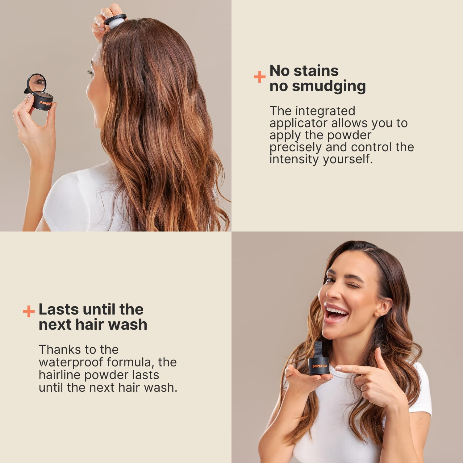 IMPERIO Powder Root Concealer - Hair Thickening for Women and Men, Waterproof Makeup for Concealing Roots - 4 G (Dark Brown) image number 2