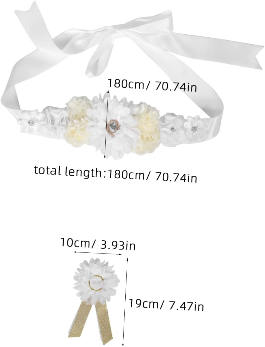 SUPVOX Adjustable White Floral Maternity Belt Soft Breathable Sash for Pregnant Women Comfortable Shower and Pregnancy Photography Accessory for Mom image number 3