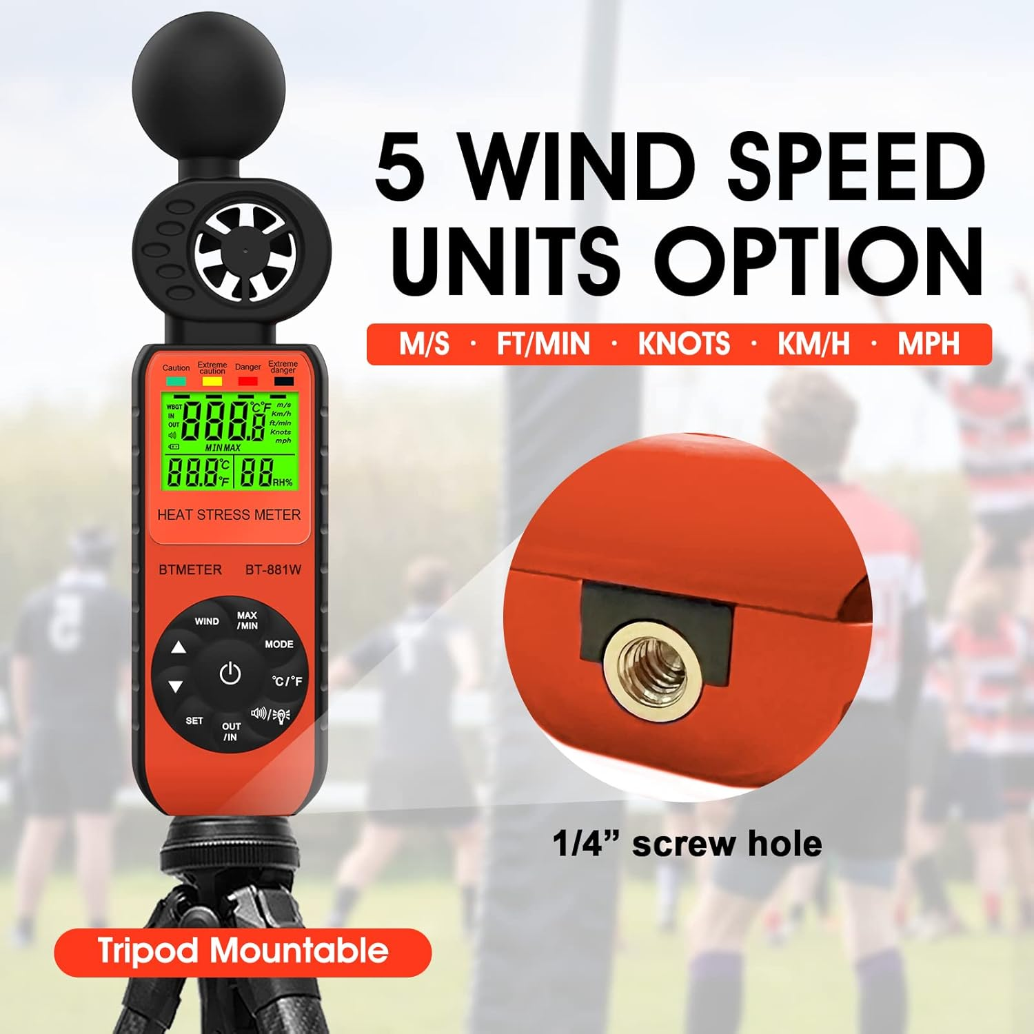 BTMETER BT-881W Heat Stress Meter Anemometer, Digital Indoor/Outdoor WBGT (Wet Bulb Globe Temperature) Meter with Wind Speed, Ambient Temp, Humidity Tester image number 4