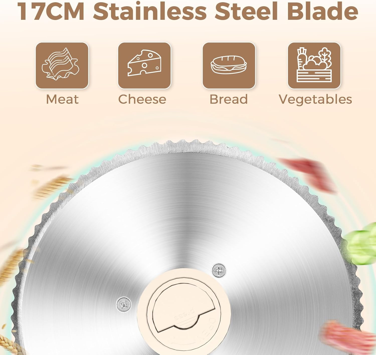 YASHE 180W Electric Home Slicer with Serrated Blade 17Cm, Adjustable Thickness 0-15Mm, Easy to Clean and Safe Design for Meat, Cheese, Bread, Vegetables