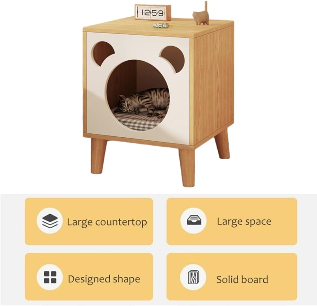AIMALL Solid Wood Cat Nest Bedside Table &ndash; Multifunctional Small Bedside Cabinet with Cat House, Storage, and Cat Bed, Ideal for Cats and Home Use image number 4