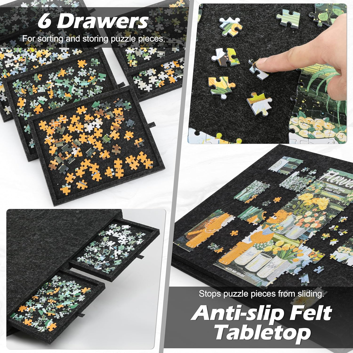 Portable Puzzle Table with 6 Drawers & Cover, Rotating 1500-Piece Jigsaw Board for Adults & Kids, Lightweight Felt Plateau, Ideal Puzzle Lovers (1500 Pcs) image number 2