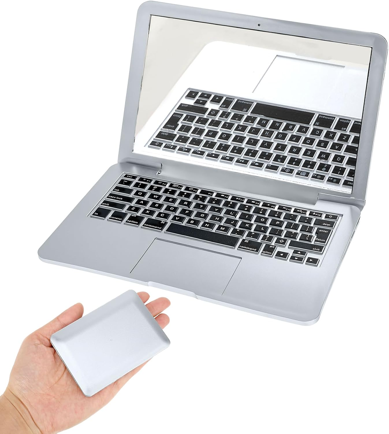 Psyqtsuary Mini Laptop Mirror, 1 Pcs Pocket Size Laptop Shaped Mini Makeup Mirror Portable Small Compact Folding Computer Mirror for Dollhouse Pet Travel Home Makeup Decorations (Rose Gold)