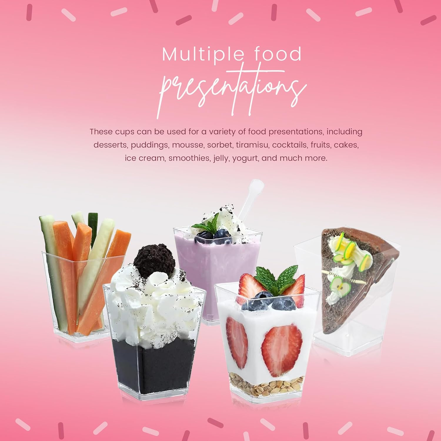 100 X 5Oz/150Ml Mini Cups with 100 Spoons - Reusable Clear Dessert Cups - Clear Dessert Shooter Cups BPA Free - Small Dessert Cups for Appetizer, Puddings, Mousse, Yogurt and Ice Cream