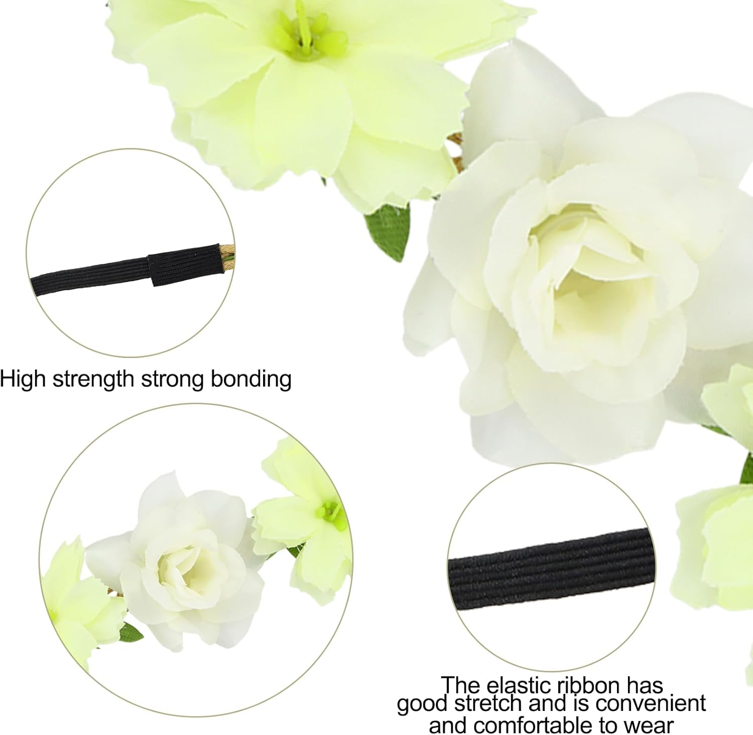 Flower Crown, 6 Pieces Multicolour Floral Wreath Headband for Girls, Adjustable Flower Crowns for Women, Colorful Wreath Festival Hair Accessories Elastic for Wedding, Festival, Party image number 3