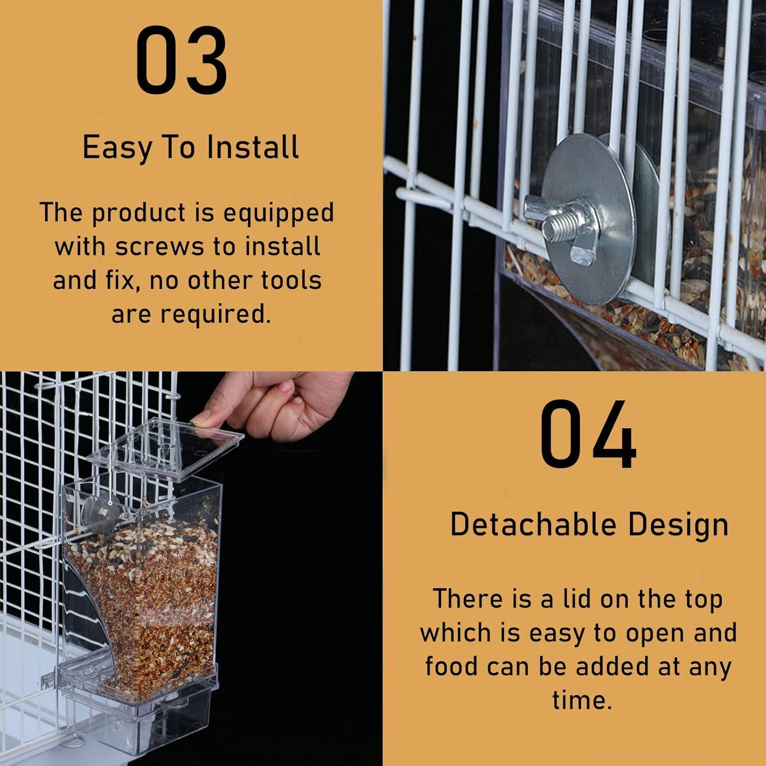 BEANPRECOY No Mess Bird Feeder Automatic No-Spill Transparent Bird Feeder Automatic Parrot Feeder Cage Accessories anti Spill Food Container Cage Easy Clean for Small and Medium Bird Parakeets image number 5