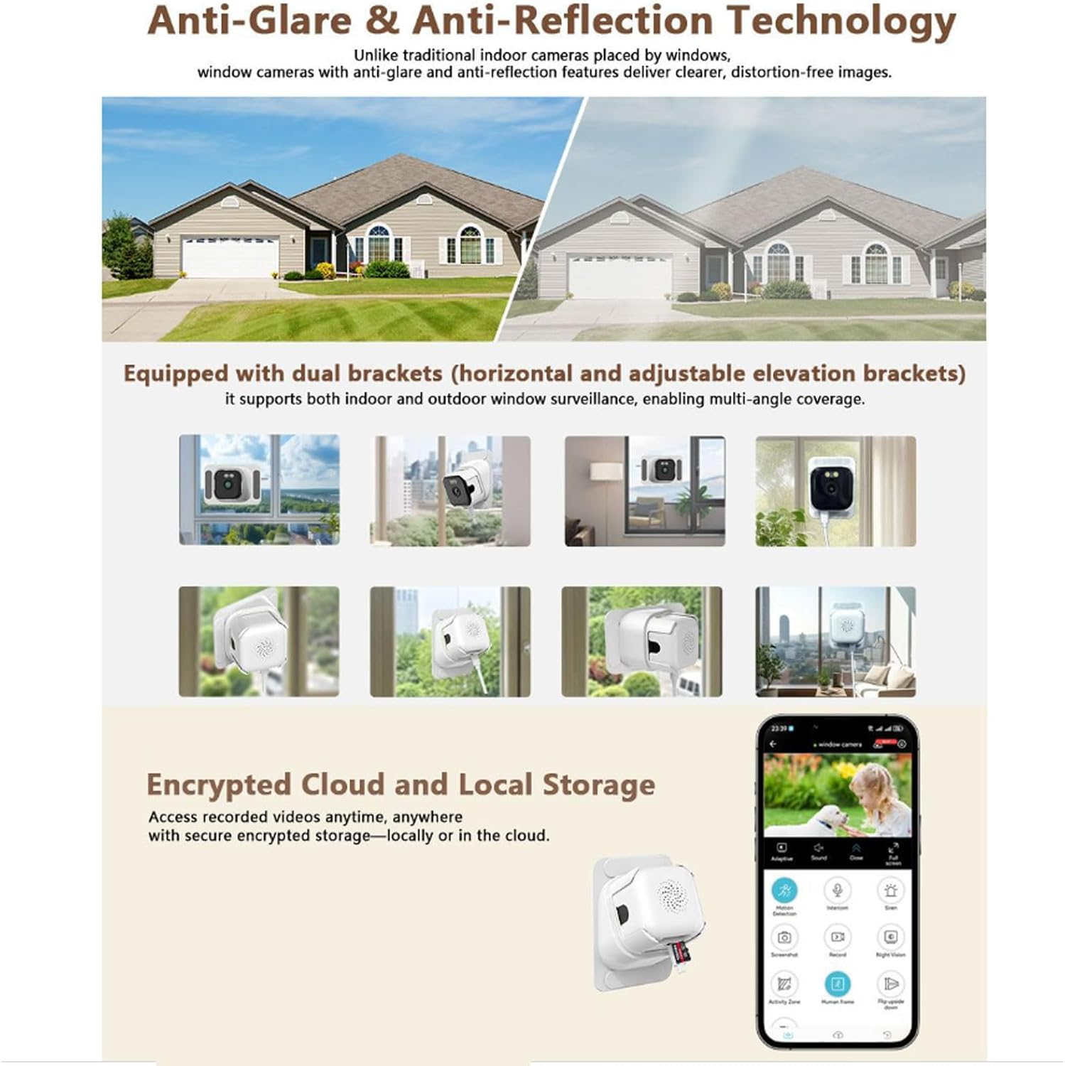 LICAEVEY 2K Window Security Camera with No Drill Sticky Mount, Easy Installation, in 30 Seconds AI Human Detection and Color Night Vision for Apartment Rental image number 5