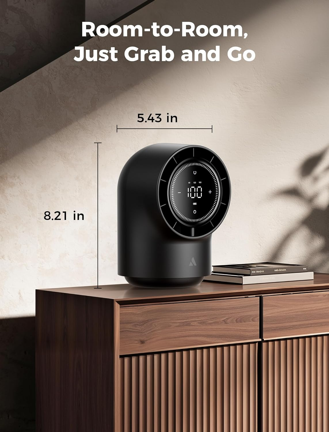 Aecooly Touch Control Desk Fan, 100 Speeds Quiet Digital Display 8000Mah Battery Powered Small Table with 3 Oscillation Angles Desktop Fan for Bedroom, Bedside, Office, Travel -Black image number 1