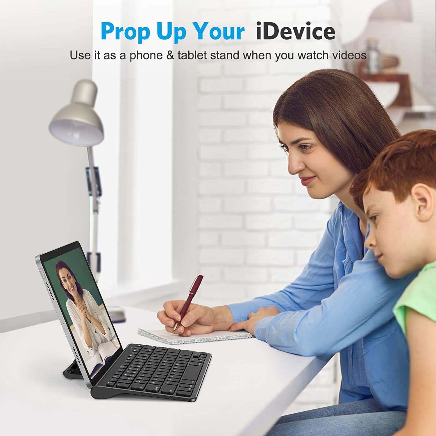 OMOTON Ultra-Slim Bluetooth Keyboard with Sliding Stand for New Ipad 2017, Ipad Pro, Ipad Mini 4/3/2/1, Ipad 4/3/2, Iphone 8/8 Plus, Iphone X and Other Bluetooth Enabled Devices (Black) - White image number 3