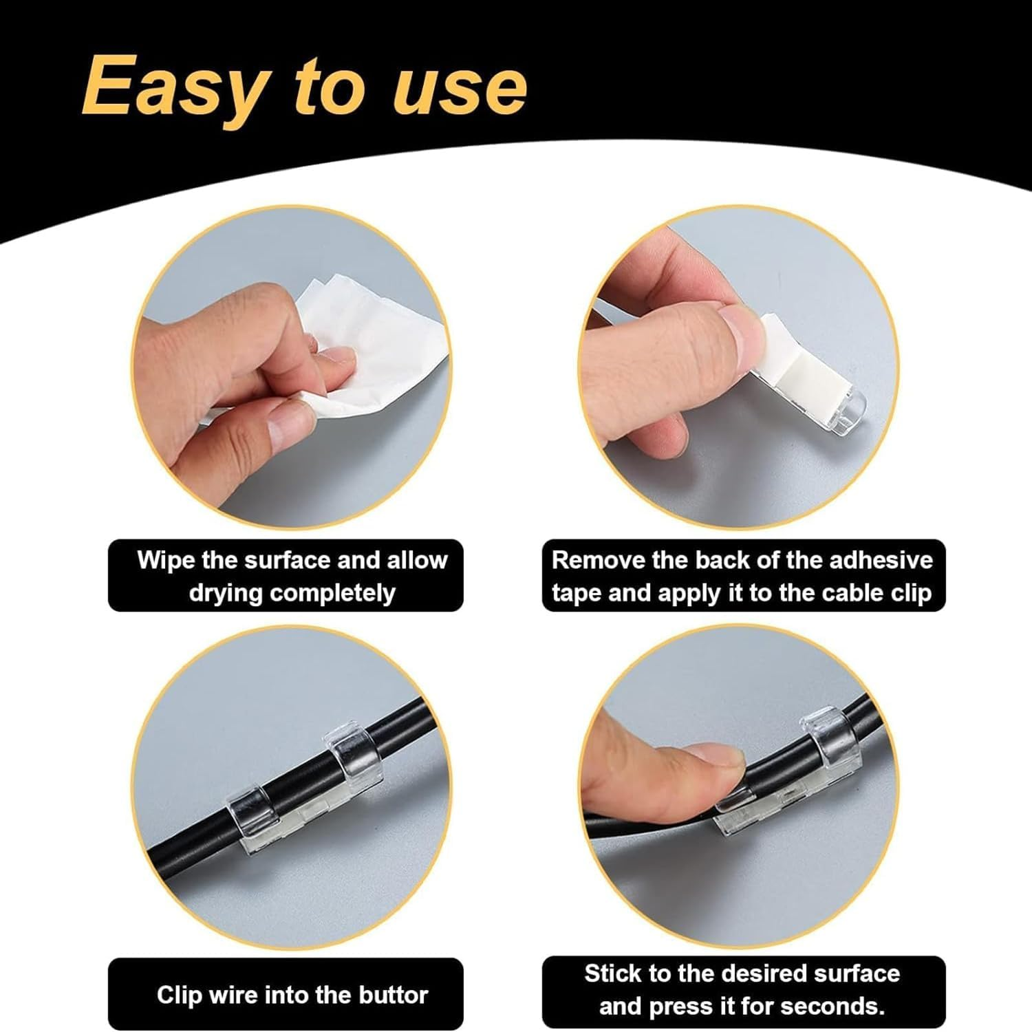 60 Pieces Cable Clips, Cable Management Clips, Strong Self Adhesive Cord Holder, Heavy Duty Wire Holder, Durable Finisher Wire Clamp, for Cable Management, USB Charging Cable (Transparent) image number 4