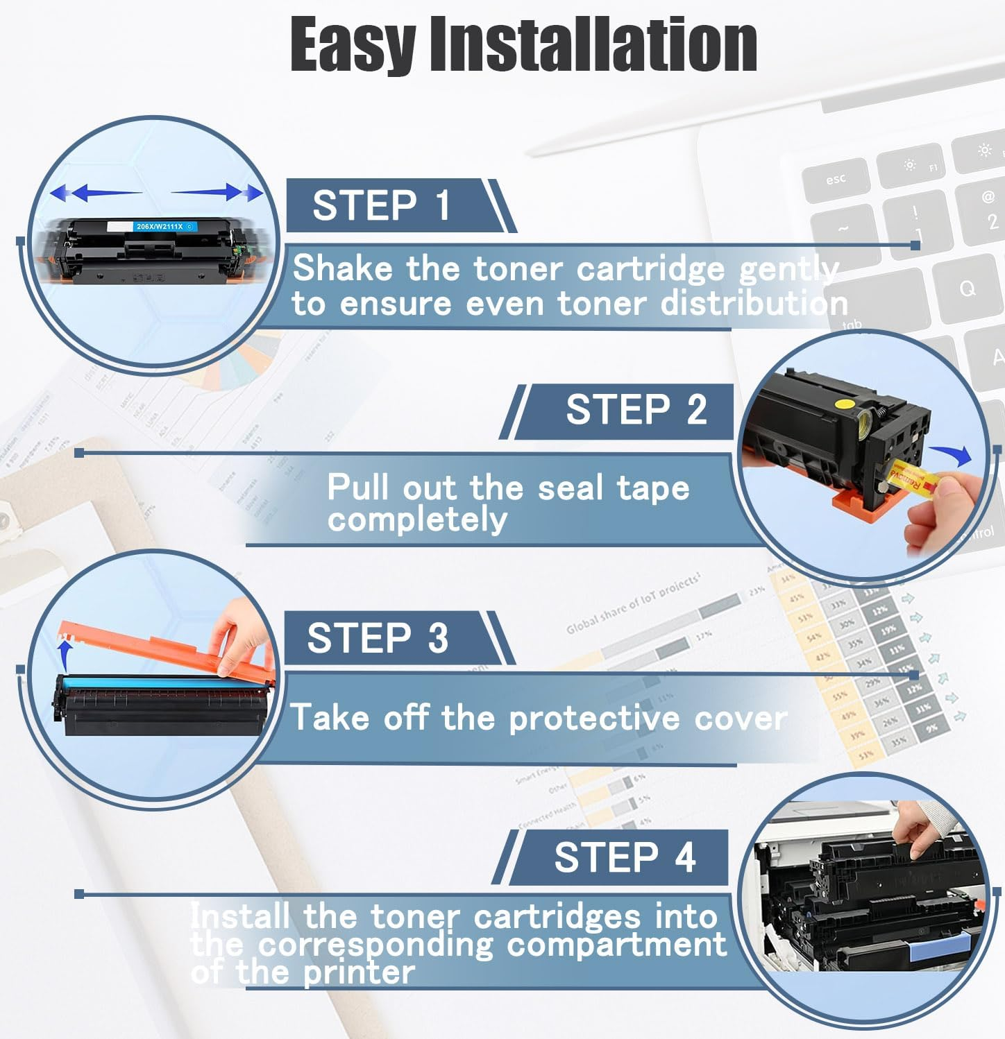 206X Toner Cartridges 4 Pack (1BK,1C,1M,1Y) Compatible with HP Color PRO MFP M283Fdw, M283Fdn, M283, M282Nw, M282, M255Nw, M255Dw, M255 Printers image number 4