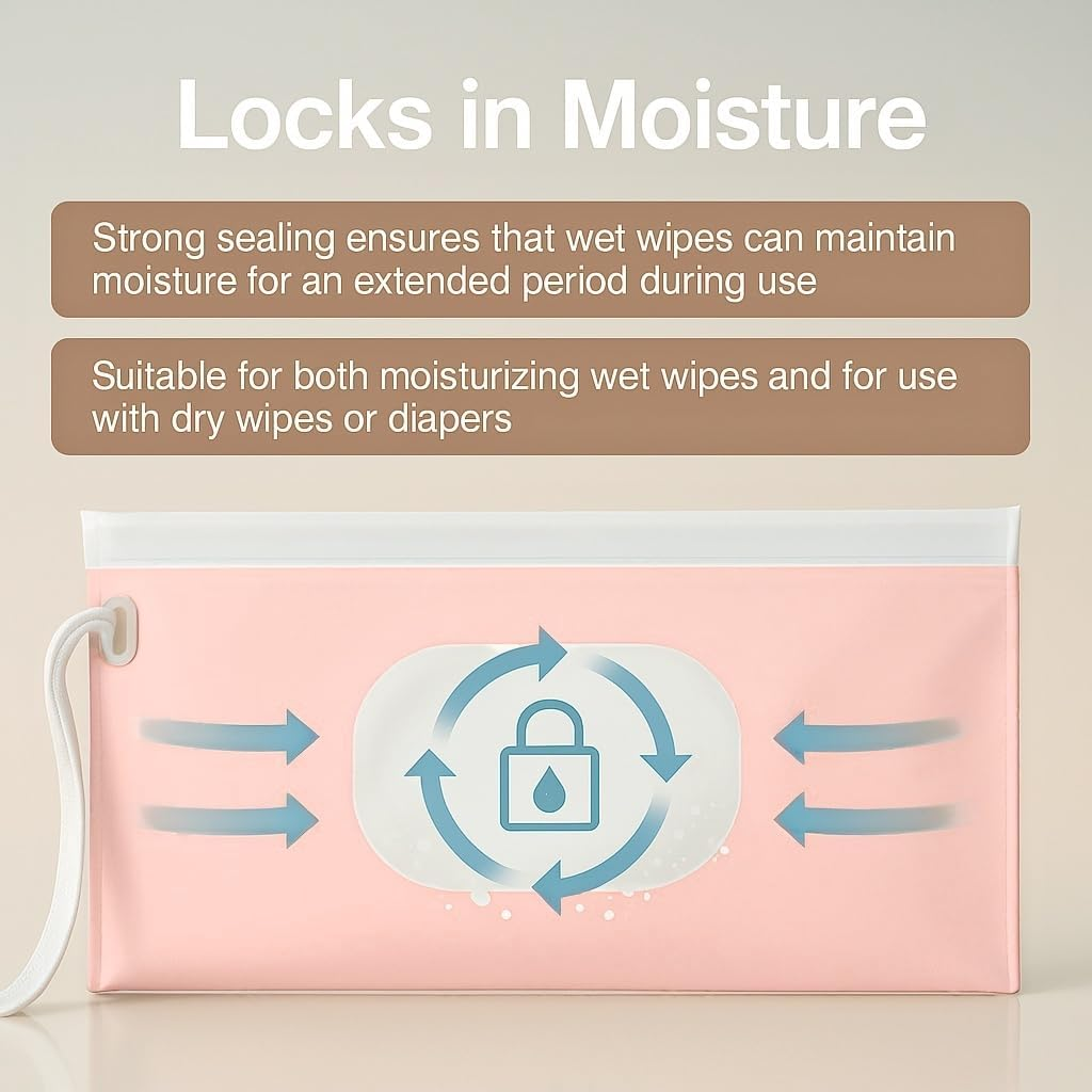 Baby Wipes Dispenser 2-Pack, Blush Pink & Cream Dual-Color Set, EVA Waterproof Material, Leak-Proof, Portable Wet Wipes Dispenser with Wrist Strap, Travel Bag Container by Ermaoo image number 4