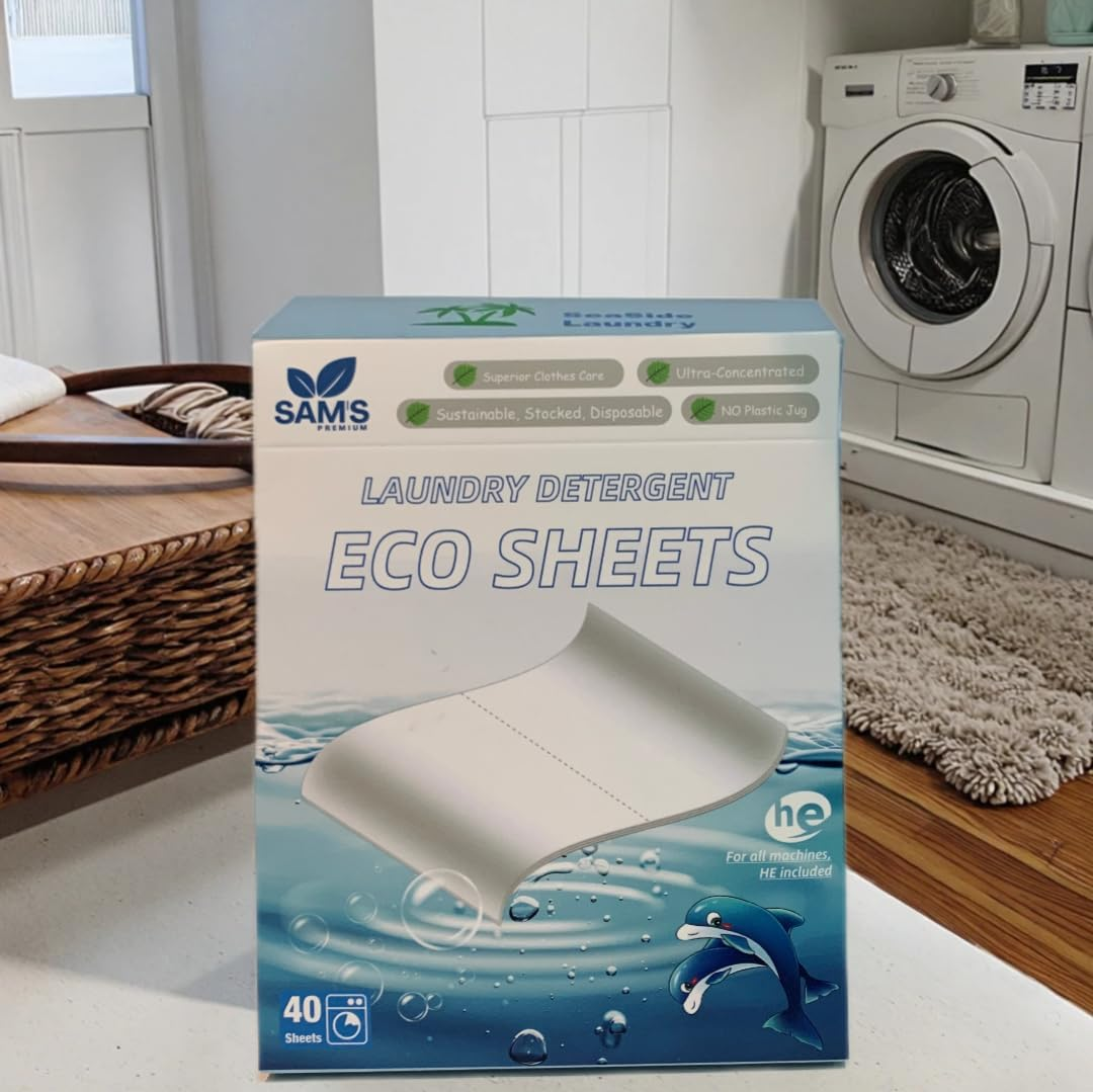 SAM'S PREMIUM Eco Laundry Detergent Sheets (80 Loads) &ndash; Plastic-Free, Zero-Waste, Dissolvable Strips for Washing Machines &ndash; Compact & Travel-Friendly Laundry Soap Sheets image number 5