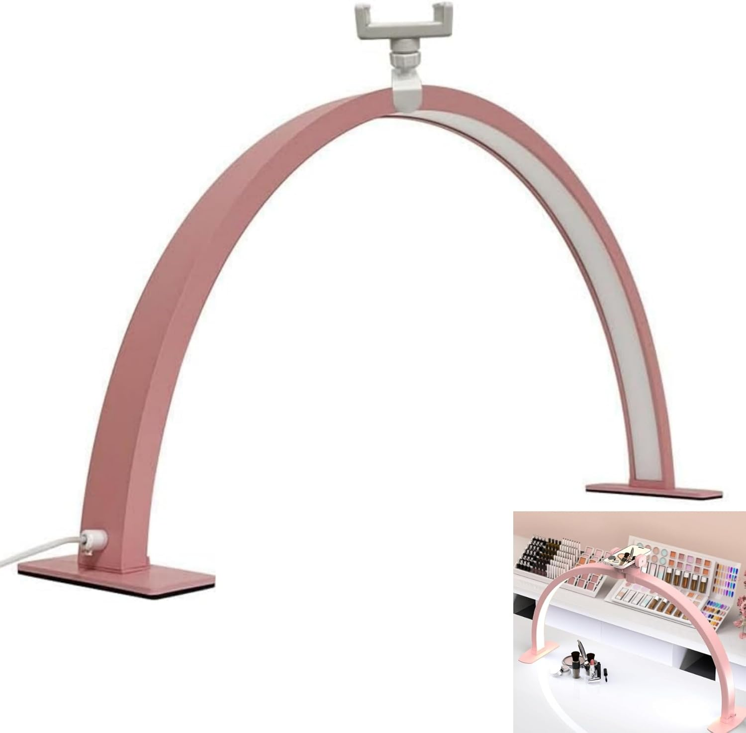 Half Moon Light for Nail Desk, 55CM Nail Table Lamp with Phone Holder, Leds Light for Beauty Manicure Eyelashes Tattoos Beauty Crafts Reading Spa with 3 Color Temperature (Crystal Diamond)