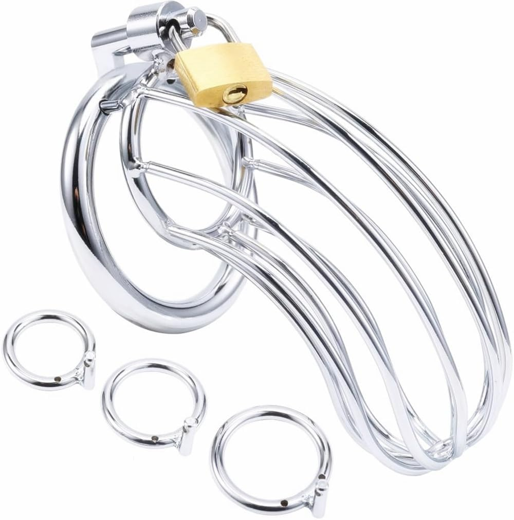 Premium Metal Silver Locked Cage Adult Sex Toy for Men Tainless Steel Metal Male Chastity Device Locked Cage Sex Toy for Men(50Mm Ring) image number 2