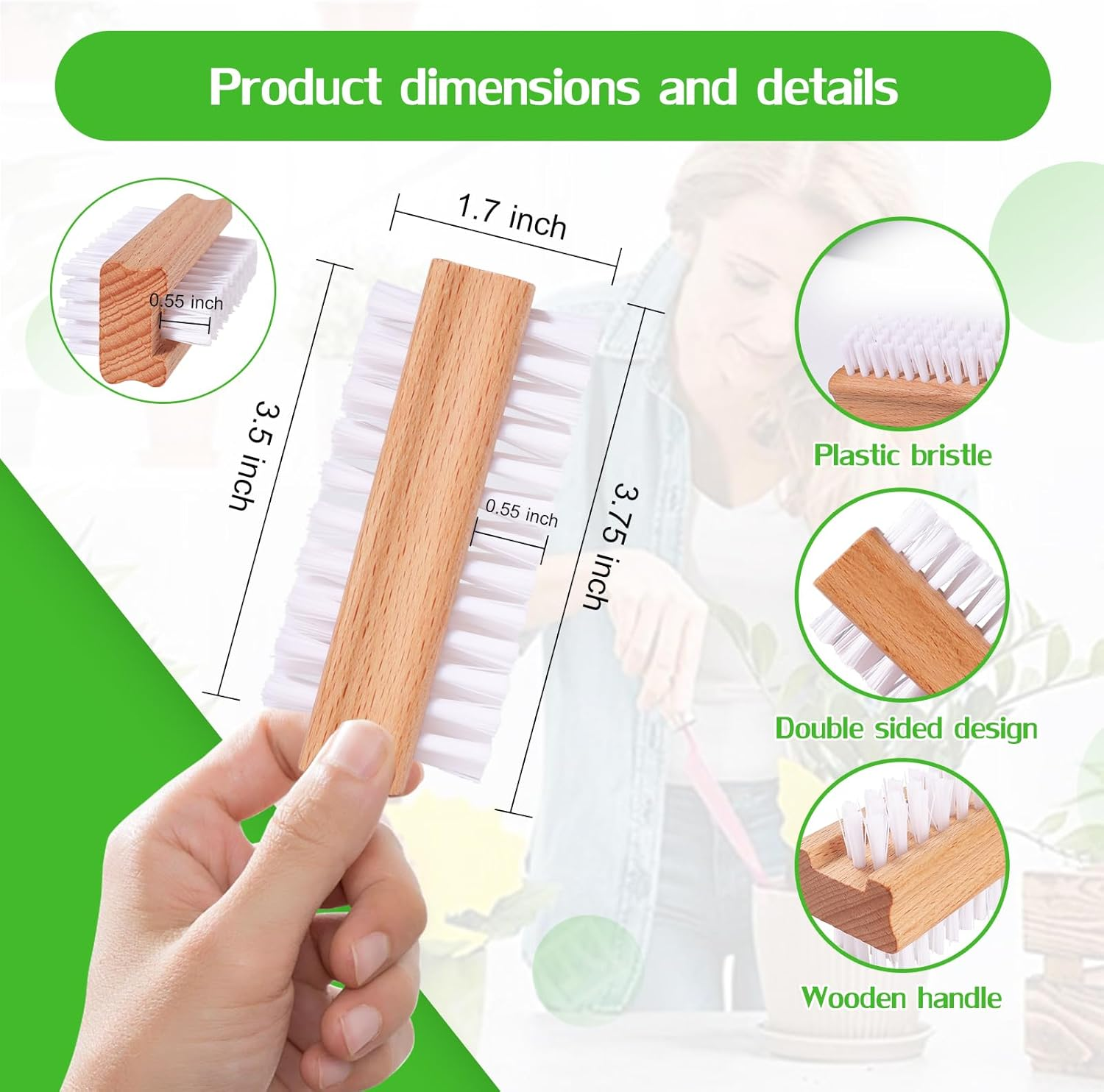 Wood Nail Clean Brush Two-Side Nail Brush with Stiff Bristle Deep Clean under Nails Fingernails for Nail Art and Industrial Repair Job Included Automotive Works Nail Brush 2 Packs image number 5