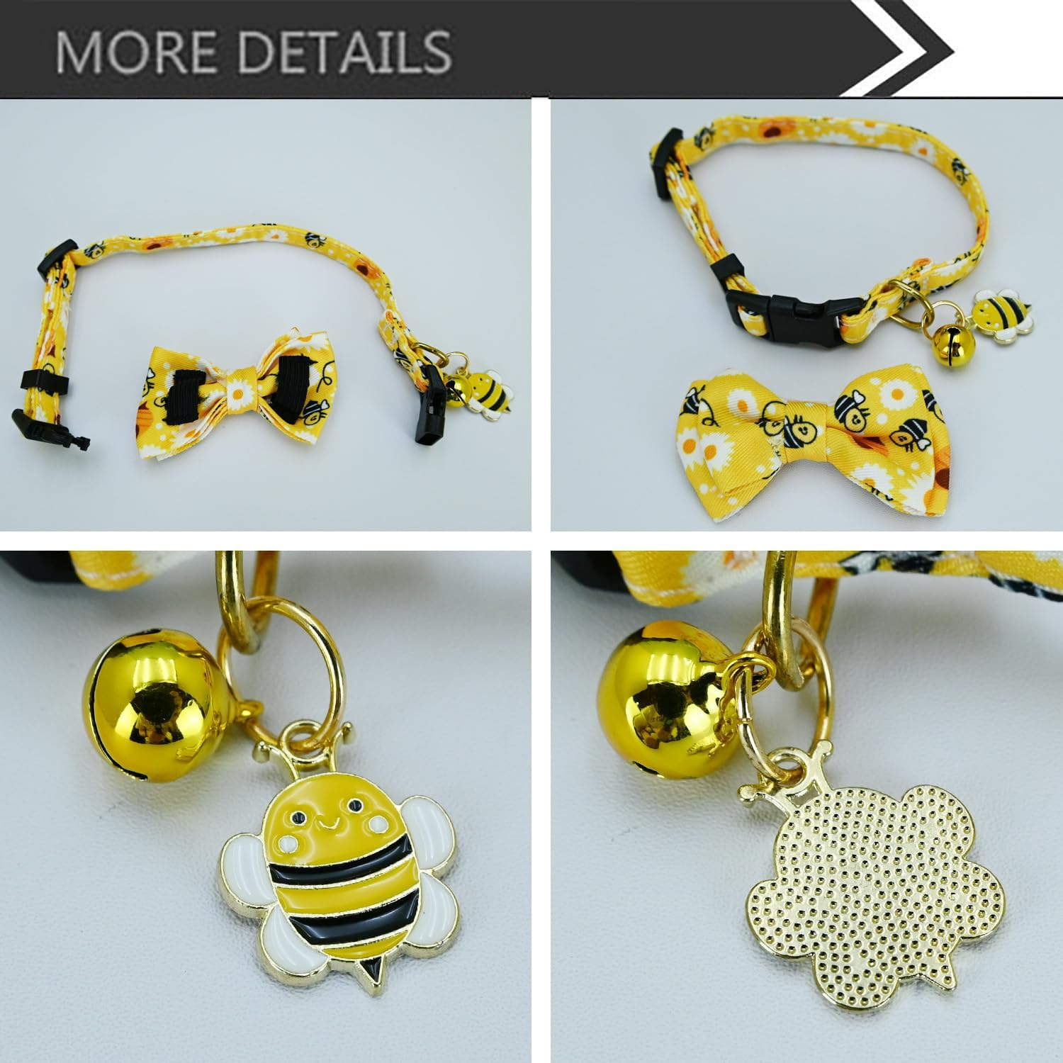 Newtensina Fashion 2 Pieces Cute Bee Dinosaurs Pattern Cat Collar with Bee Dinosaurs Pendant for Cats - Yellowblue image number 5