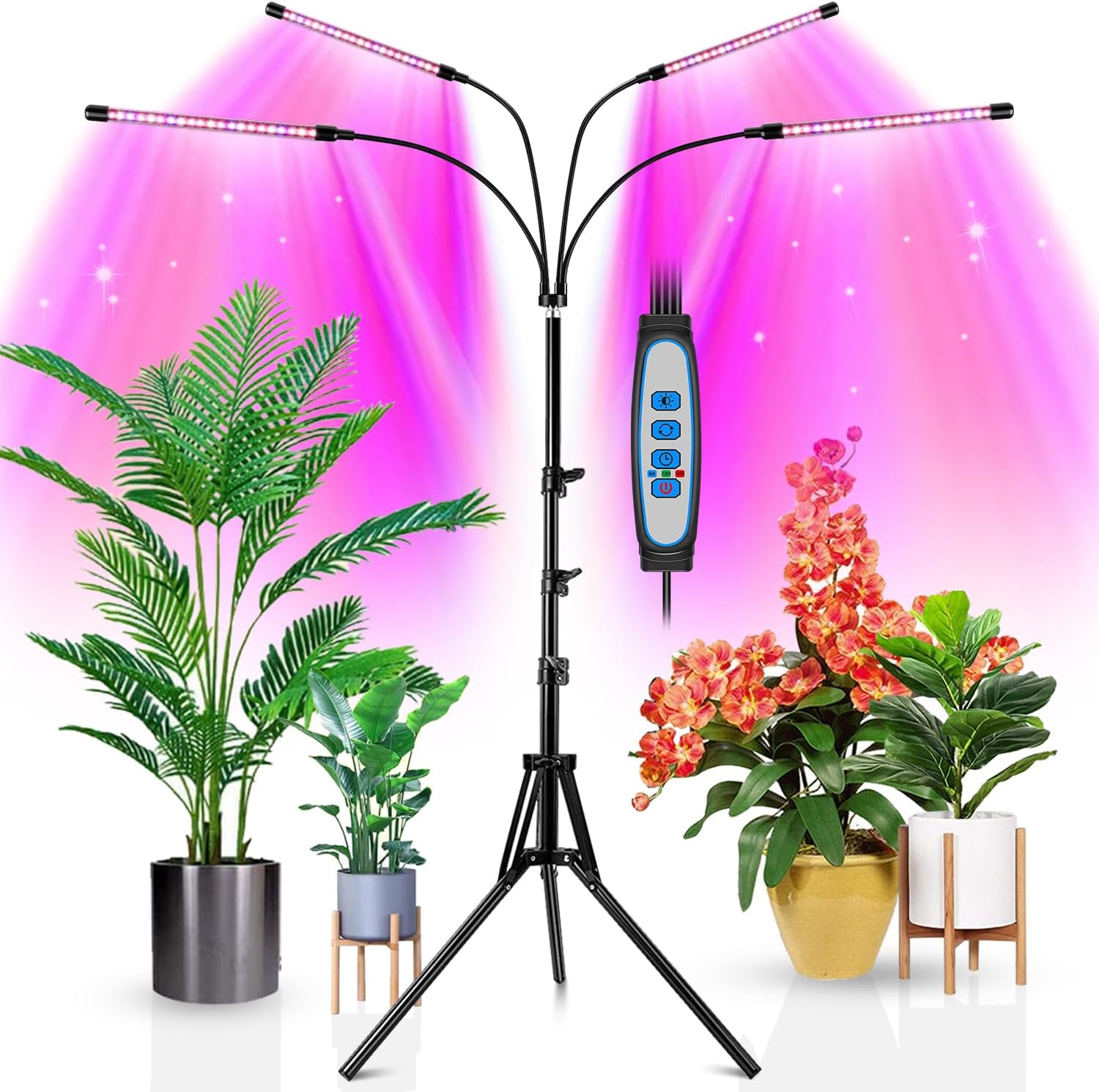 Wolezek Plant Light for Indoor Plants, 4-Head 80 LED Full Spectrum Grow Lights for Seed Starting with 15-61 Inches Adjustable Tripod Stand, Red Blue Warm White Floor Grow Lamp with Auto 6/12/16H Timer image number 6