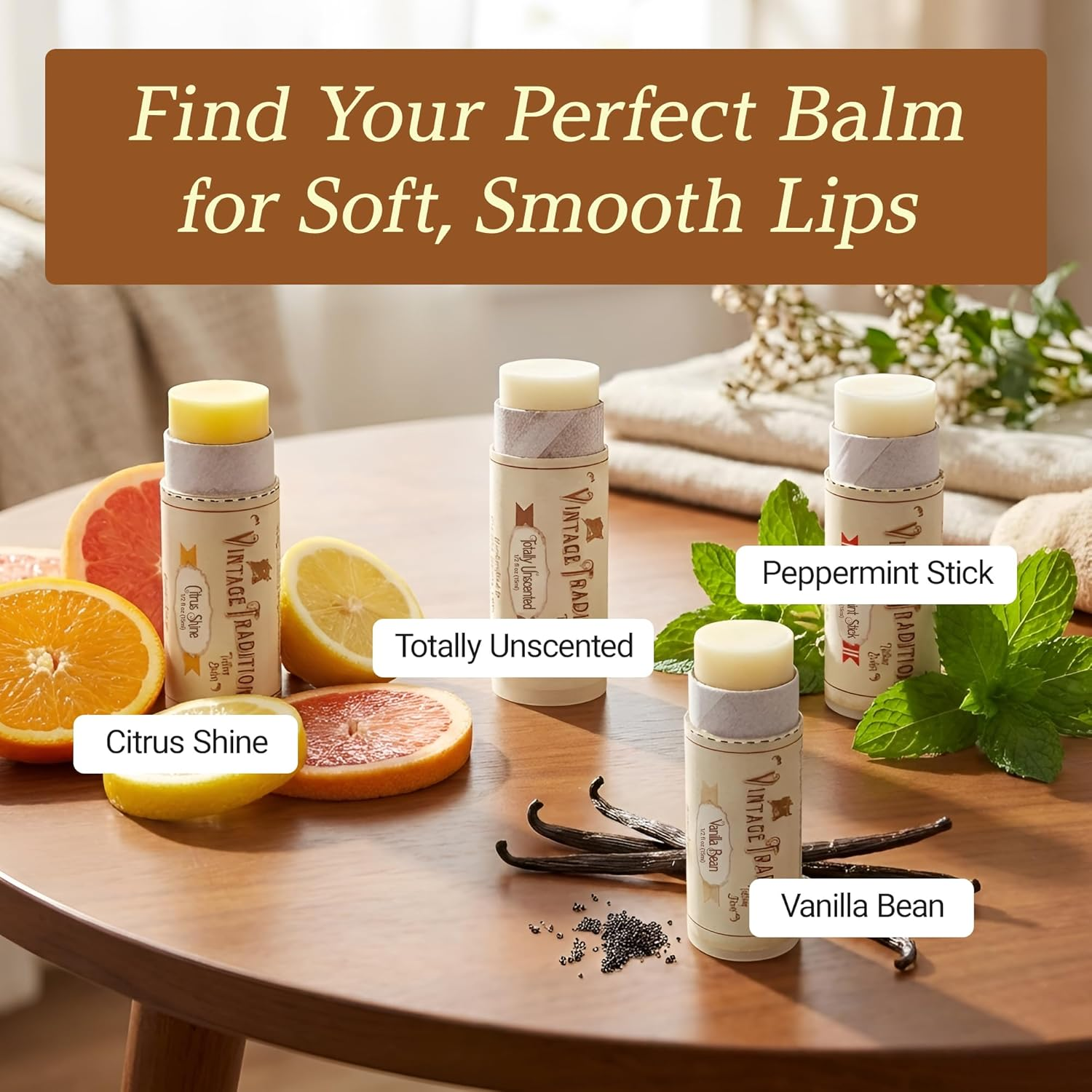 Moisturizing Beef Tallow Lip Balm &ndash; Tube Lip Moisturizer with Vanilla Extract Hydrates & Soothes Dry Lips &ndash; Grass-Fed Tallow Balm for Skin Care by Vintage Tradition, 0.5 Fl. Oz. image number 2