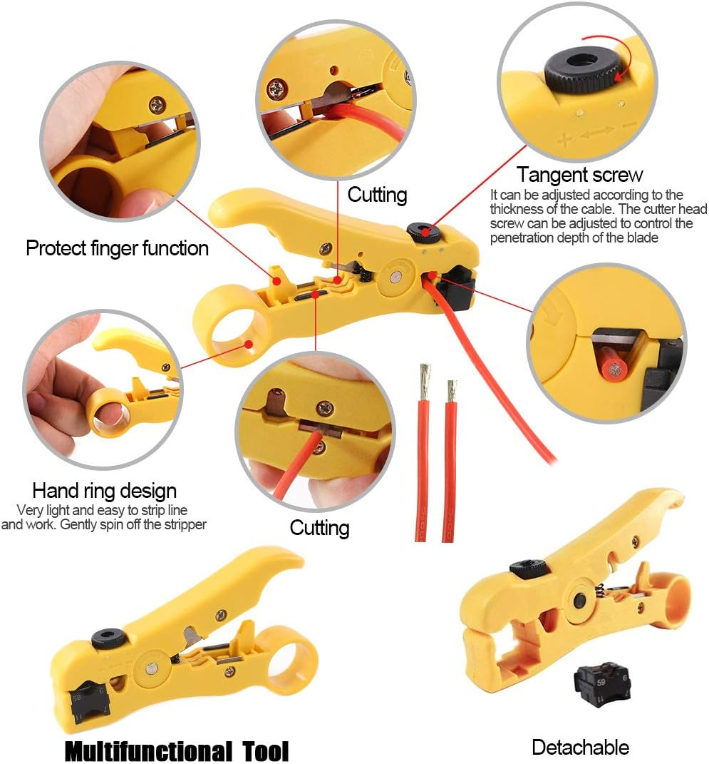 Glarks Coax Coaxial BNC Professional Crimping Tool with RG59 Coax Connector and Round/Flat UTP Cat5 Cat6 Wire Stripper and Wire Cable Cutter for RG55 RG58 RG59 RG62 5 6 21 140 141 142 image number 5