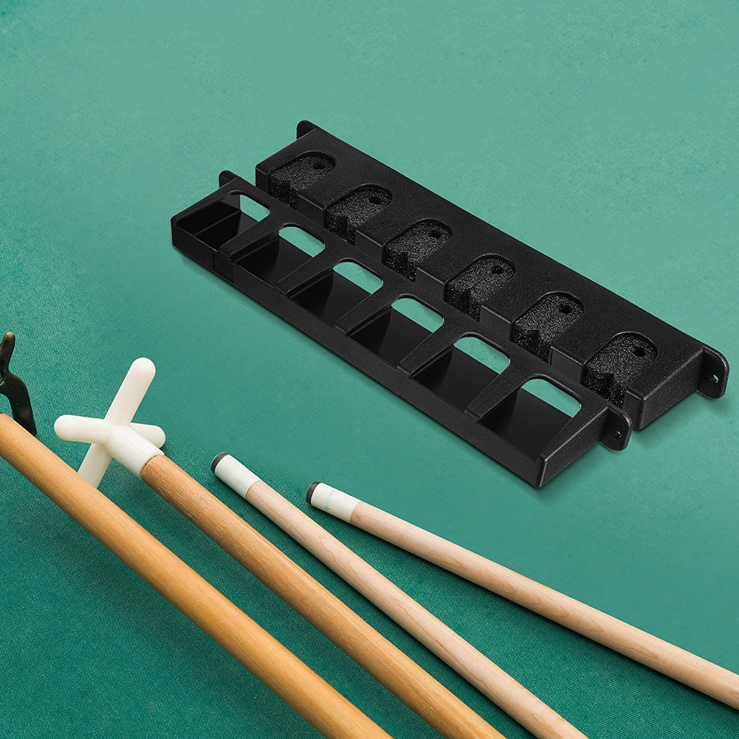 Skylety 2 Pieces Pool Stick Holder Pool Cue Rack for 6 Cue Wall Mounted Table Stick, Balls Billiard Table Accessories for Game Room Bars Clubs Billiard Players