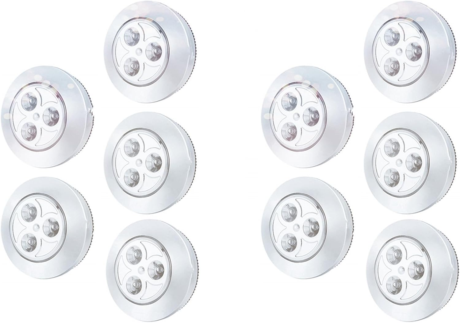 10 Pack LED Battery-Powered Wireless Night Tap Press Lamp Stick-On Push Safe Lights for Hallway Closets Cabinets, Silver/754