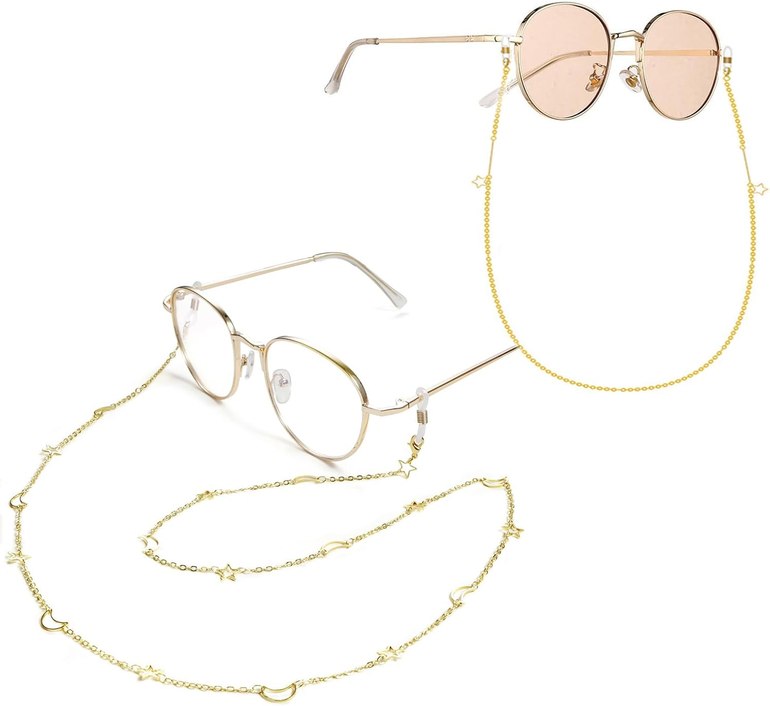 LERTREE 2 Pcs Alloy Women Eyeglasses Chains with Star and Moon/Skeleton Pentagram Sunglass Lanyard Eyewear Retainer Sunglasses Strap image number 3