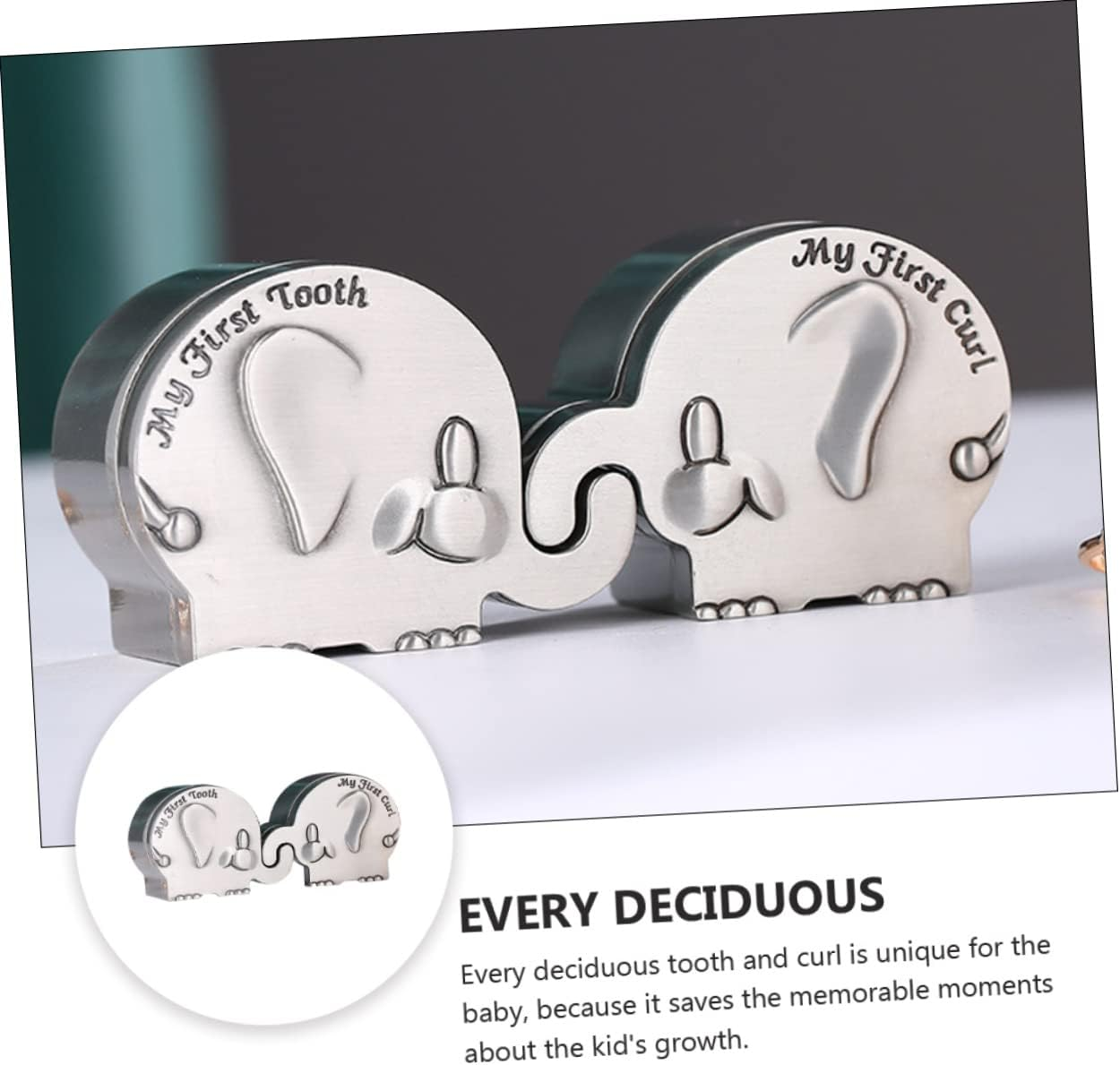 1Pair Lovely Elephant Shape My First Tooth and Curl Keepsake Box for Newborns Durable Tooth Saver Box for Long Term Storage of Precious Memories image number 1