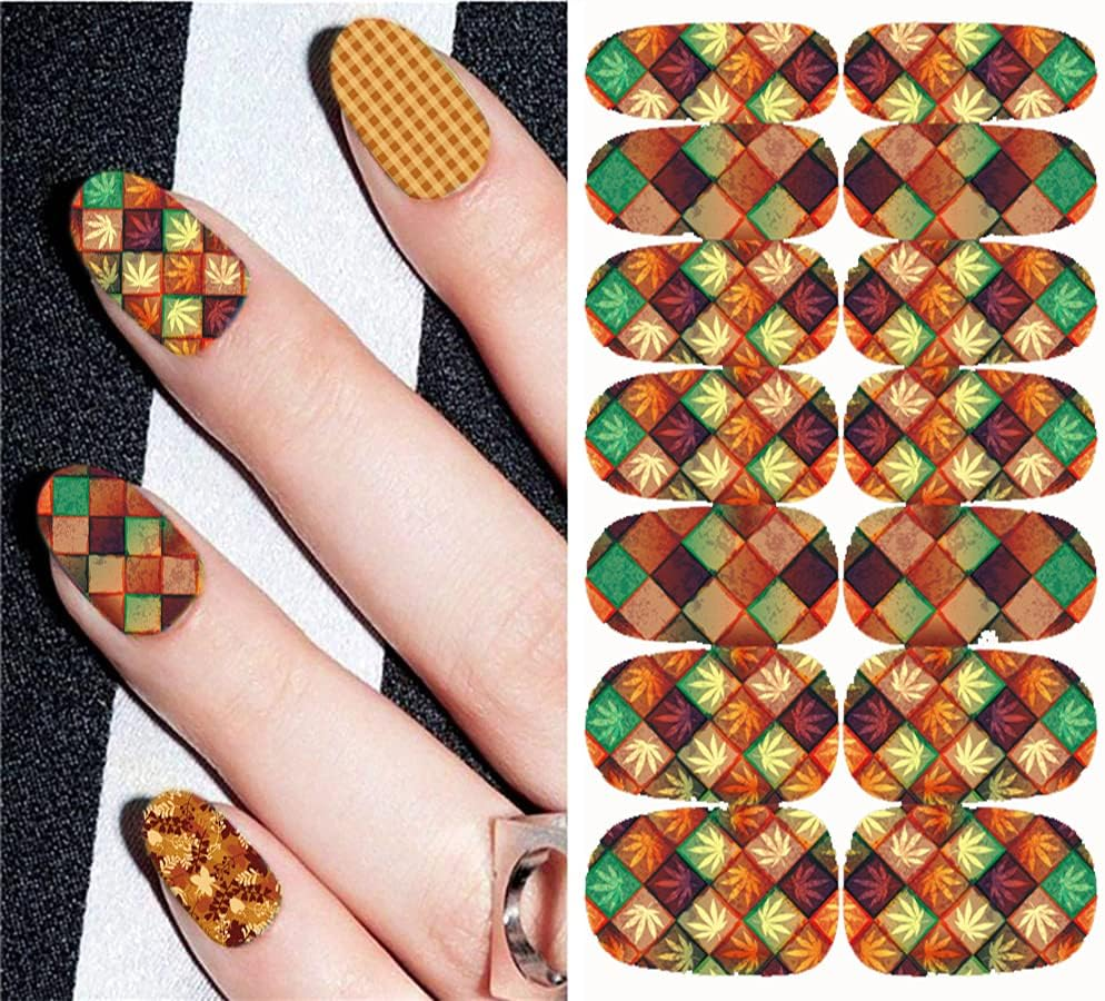 168 Pieces Nail Stickers Self-Adhesive Autumn Nail Stickers Maple Leaves Nail Foil Gold Leaves Nail Foil Autumn Thanksgiving Nail Art Stickers Design image number 4