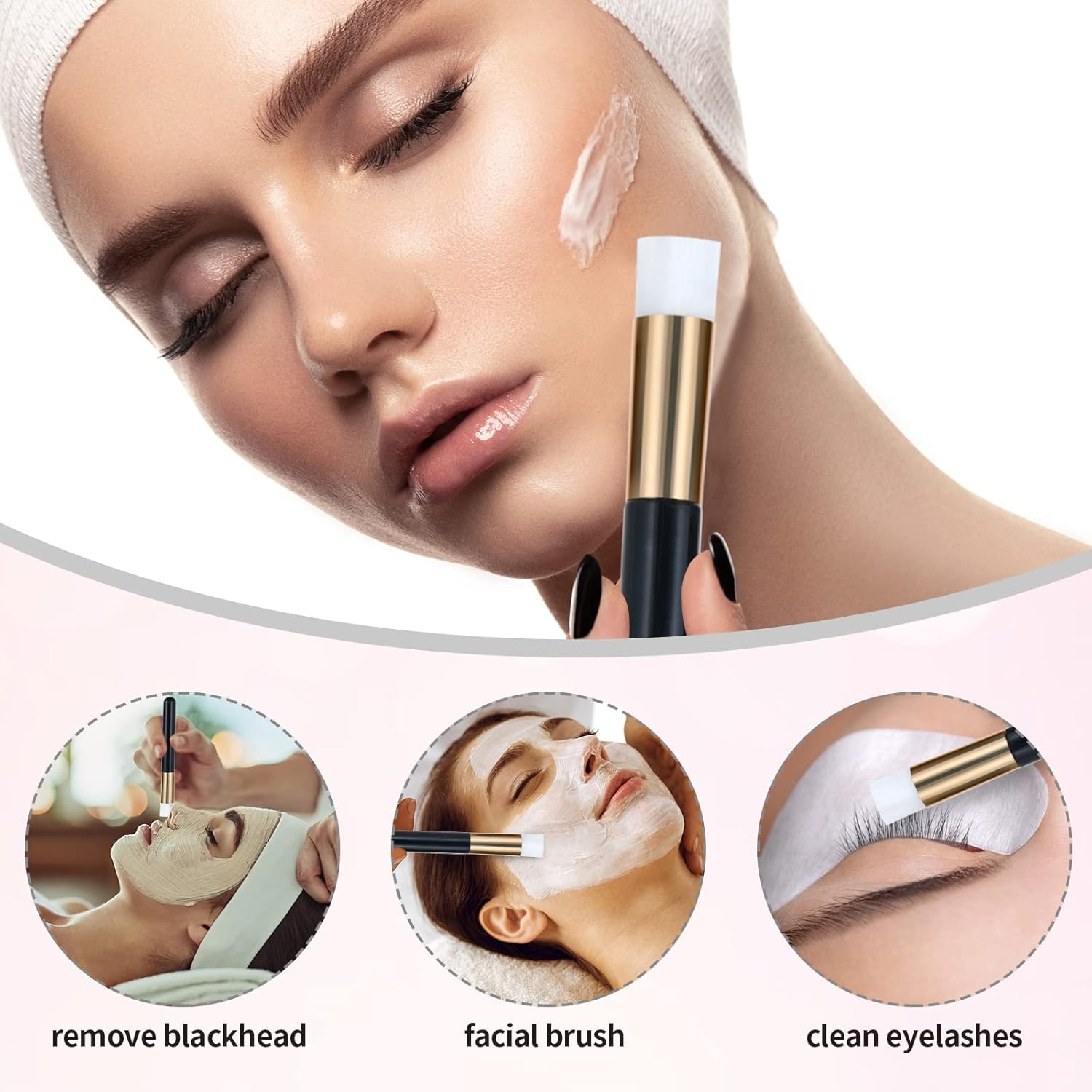 50 Pcs Lash Shampoo Bottle Brushes Set, Empty Lash Shampoo Bottles, Lash Shampoo Label Stickers, Mascara Wands and Tubes Eyelash Brush, Lash Cleansing Brushes, Bag for Lash Extensions Aftercare(Black) - 100-Pink image number 7