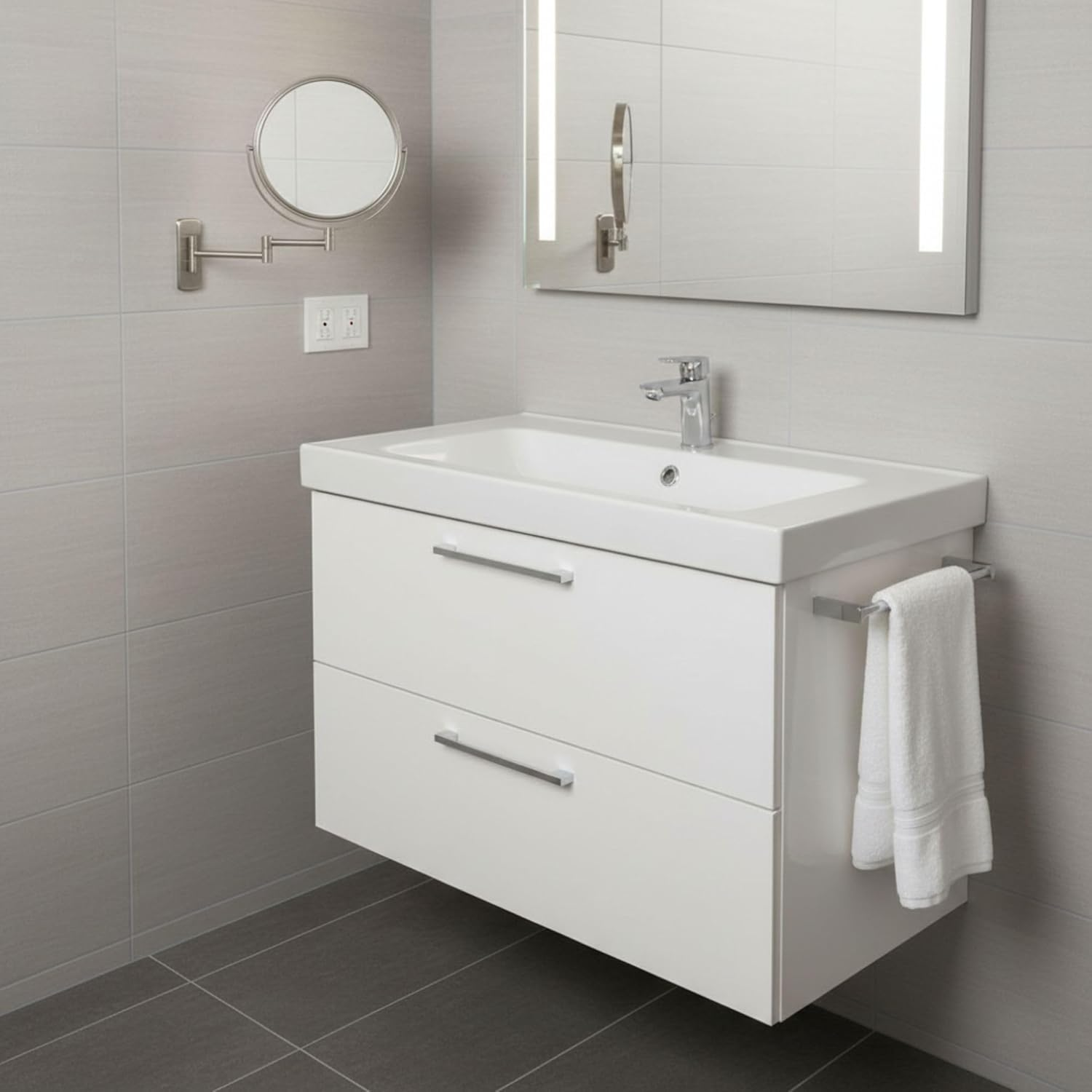 Jerdon JP7506N 8" Diameter Wall Mount Mirror, Nickel