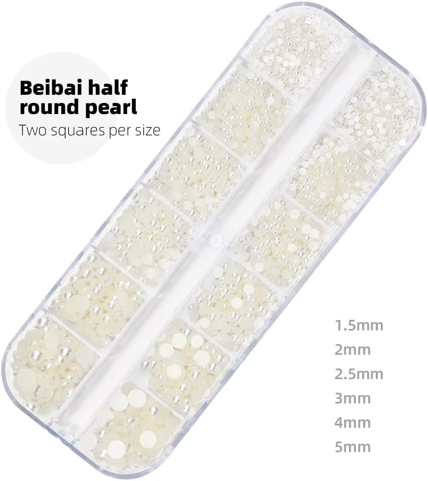 Nail Pearls White Nail Art Pearls Flatback AB Color Nail Pearls for Nail Art DIY Jewelry Pearls for Nails,With Pickup Pen and Tweezer Pearl Nail Gems Nail Art Pearls Mini Decoration Accessories Kit image number 3