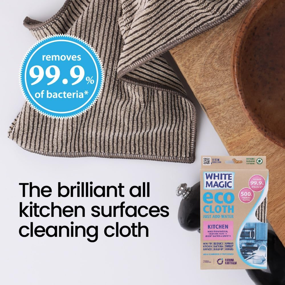 White Magic Eco Cloth Kitchen &ndash; 32 X 32 Cm, Charcoal Yarn Inhibits Bacteria, Chemical-Free Cleaning with Just Water, Picks up 99.9% of Bacteria, Machine Washable up to 500 Times image number 5