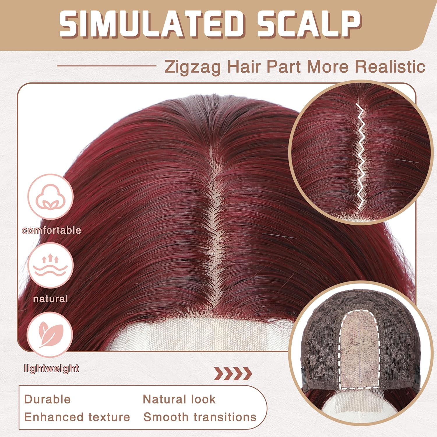 BUPPLER Burgundy Red Wig 45.72 Cm Medium Length Wigs for Women Middle Parting Synthetic Hair Wavy Wig with Improved Strands, Natural Wig for Everyday Party/Halloween image number 2