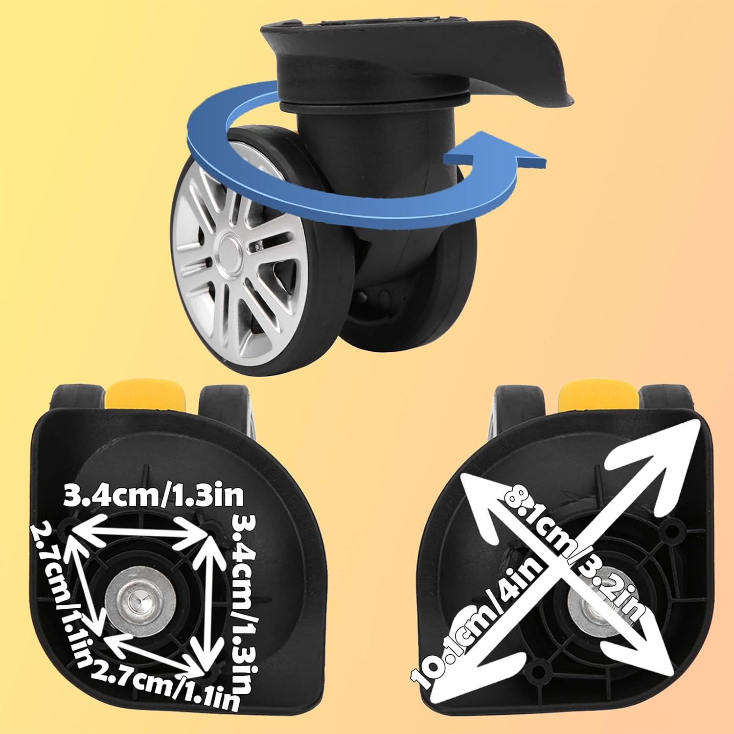 Horoper Luggage Wheels Replacement, 1 Pair Brake Double Row Wheel Luggage Suitcase Caster Wheels Trunk Wheels