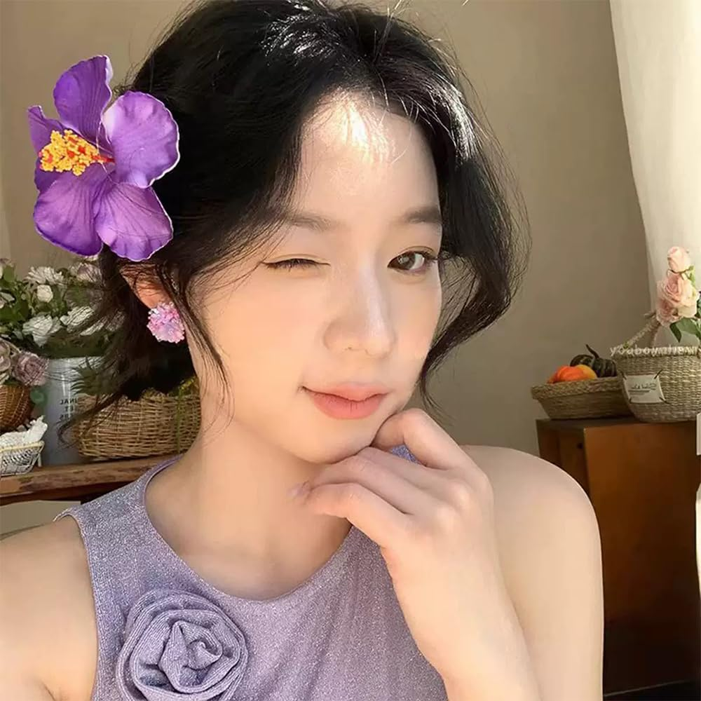 TSUOUKL Pack of 3 Hawaiian Flower Hair Clips for Women, Plumeria Hibiscus Hair Clip, Hair Clips, Artificial Flower Clips for Holiday, Hawaiian Flower Hair Clips