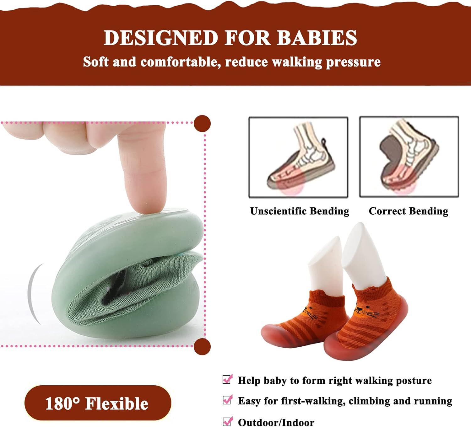 Toddler Shoes Baby First-Walking Trainers - Upgraded Breathable Anti-Slip Toddler Shoes Socks/ Soft Kid Cute Non-Skid Sock Shoes Indoor Slipper Mesh Lightweight Sole Children Baby Girl Boys Floor Socks 1 Pair image number 7