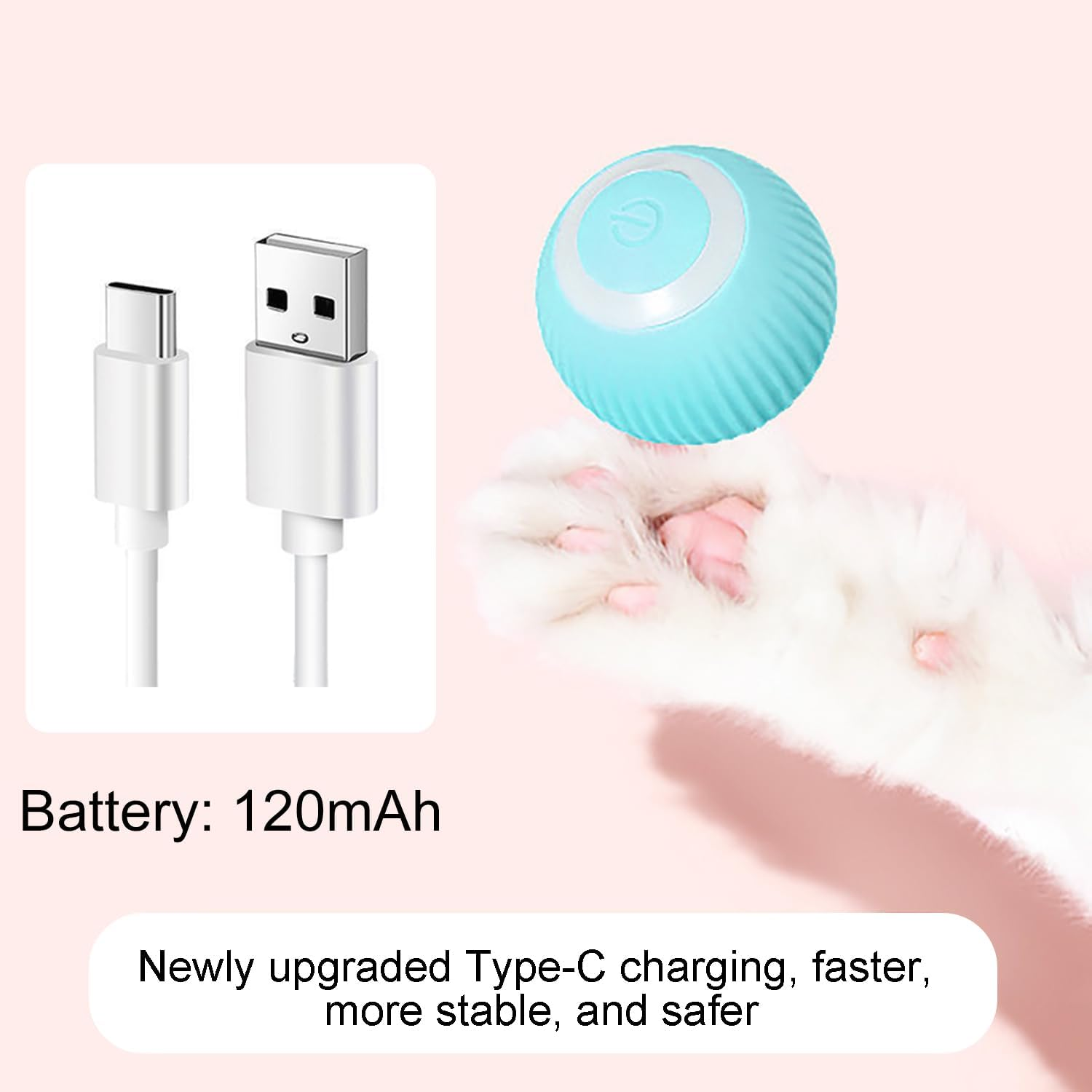 NXPUXP Cat Toy Electric Cat Ball, Cat Ball with LED Light, 360 Degree Rolling Ball, Interactive Cat Toy, Rechargeable Interactive Ball (Blue) image number 6